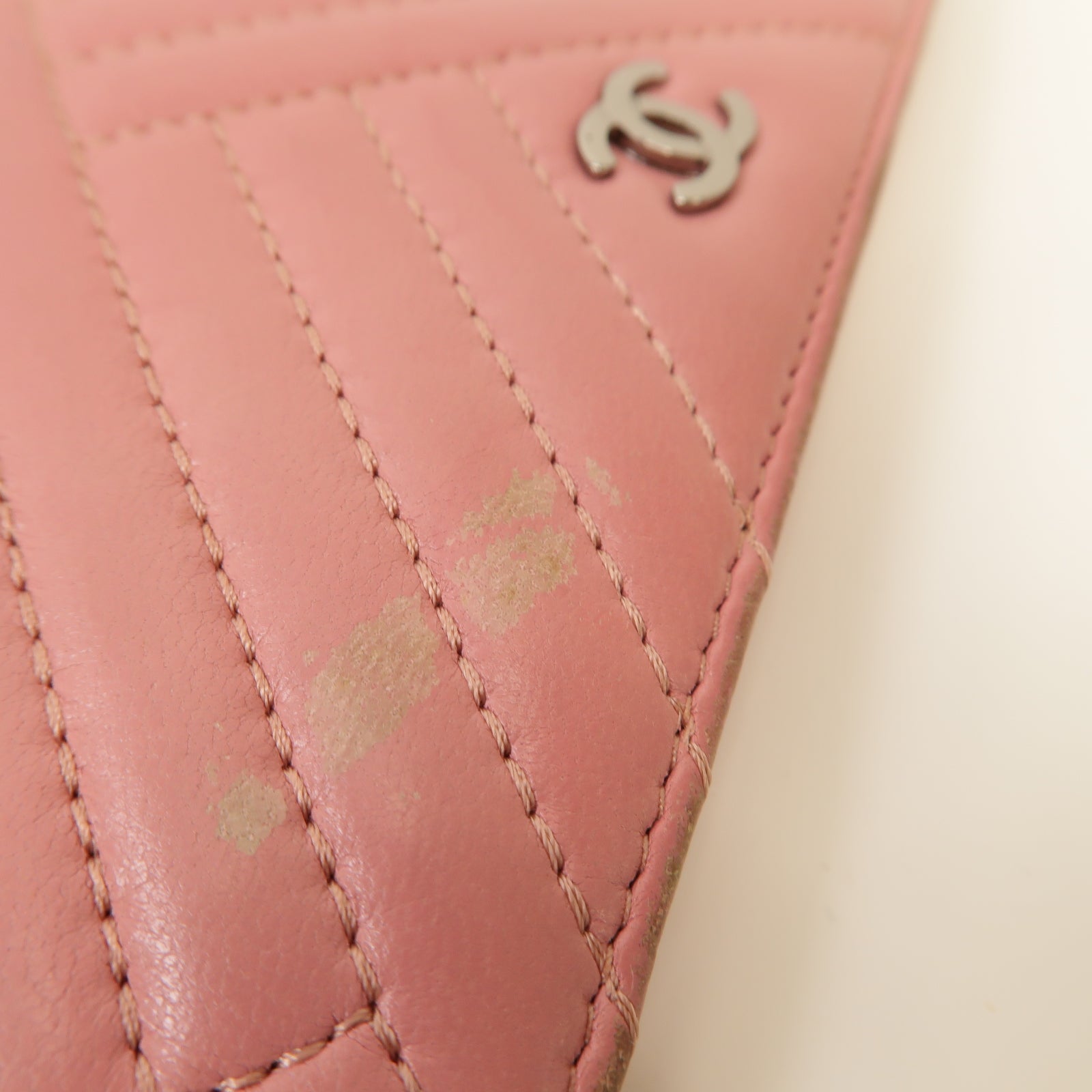 CHANEL 【激減優惠】羊皮皮革Long Wallet銀扣長錢包粉紅色
