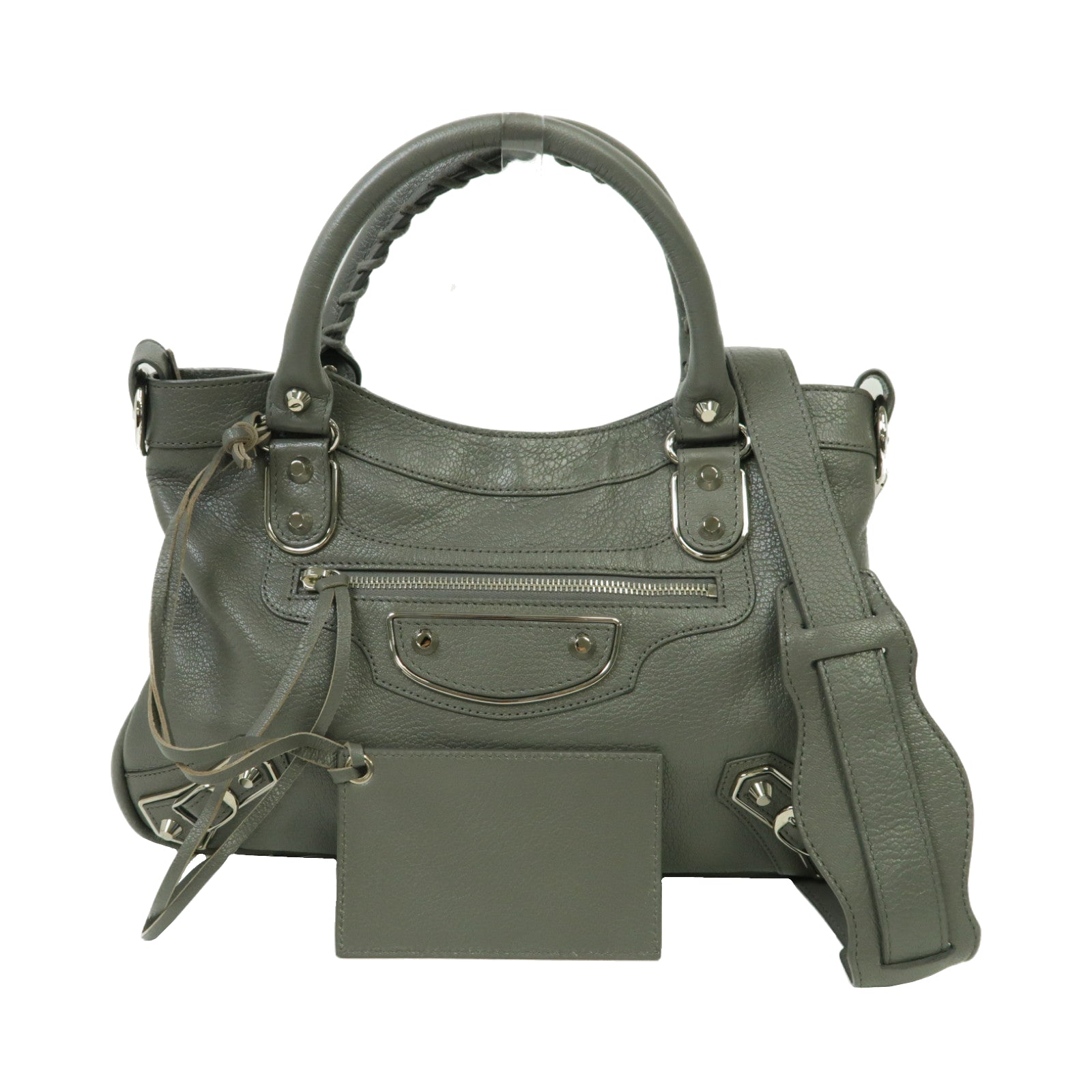 BALENCIAGA 牛皮皮革Metallic Edge City銀扣手挽肩背兩用袋灰色