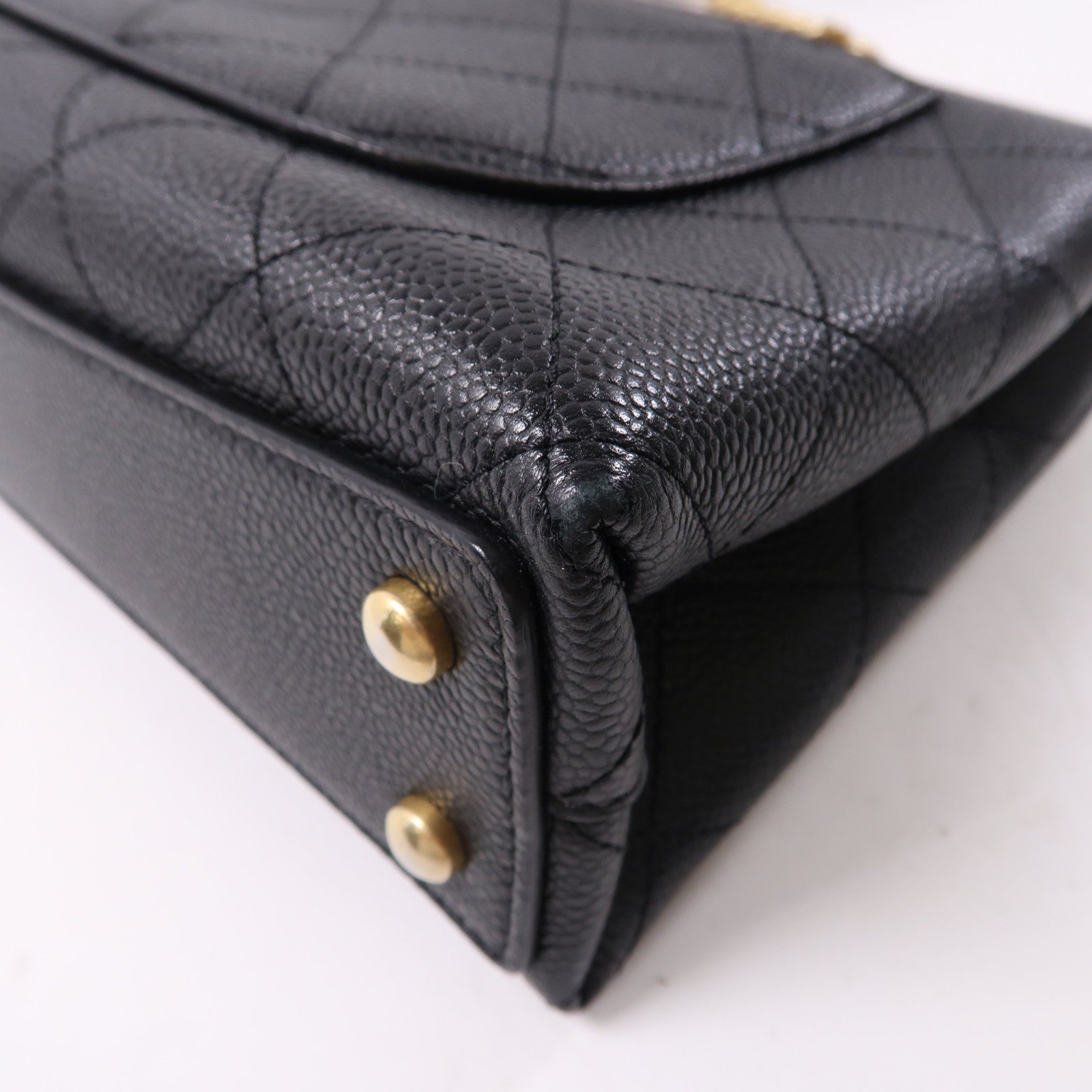 CHANEL 牛皮皮革2Way Shoulder金扣鏈帶手挽肩背兩用袋黑色