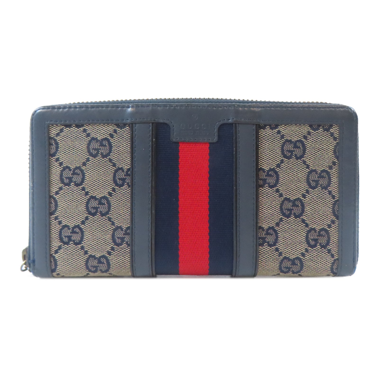 GUCCI 【激減優惠】帆布/皮革Long Round Wallet金扣長錢包深藍色