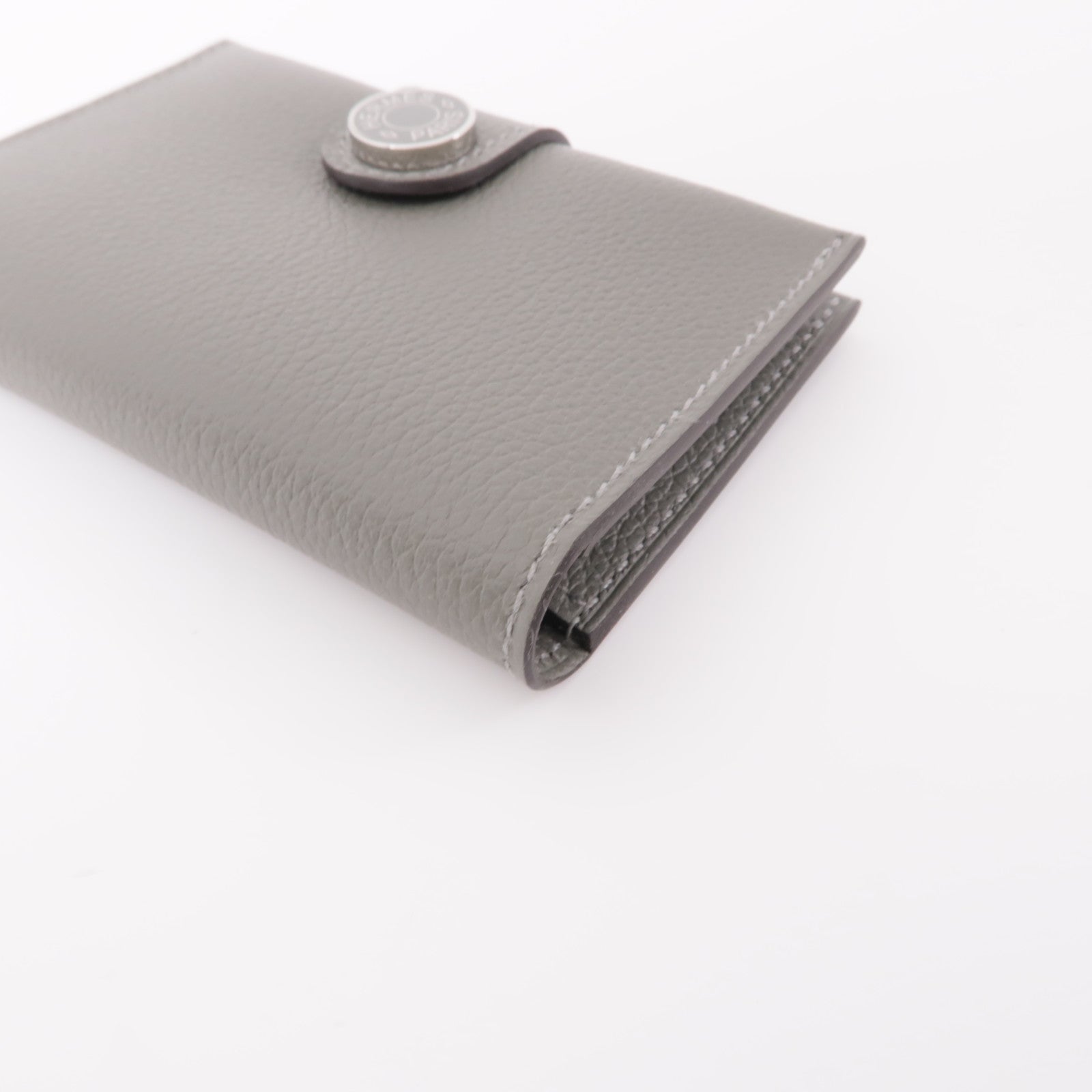 HERMES Evercolor皮革Porte-Cartes銀扣卡片套Gris Meyer灰色