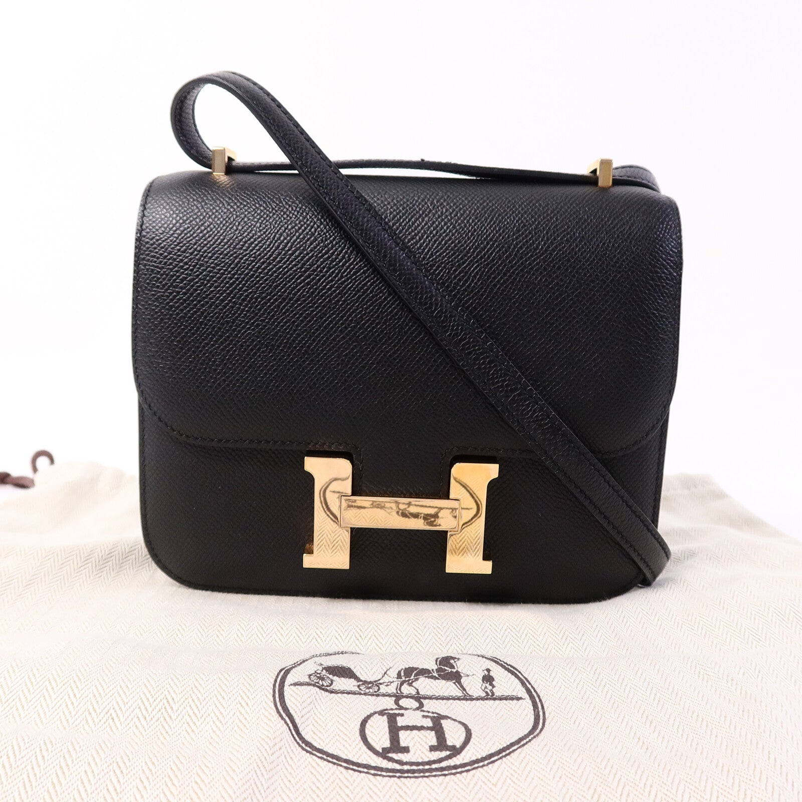 HERMES Epsom皮革Constance Mini肩背袋Noir