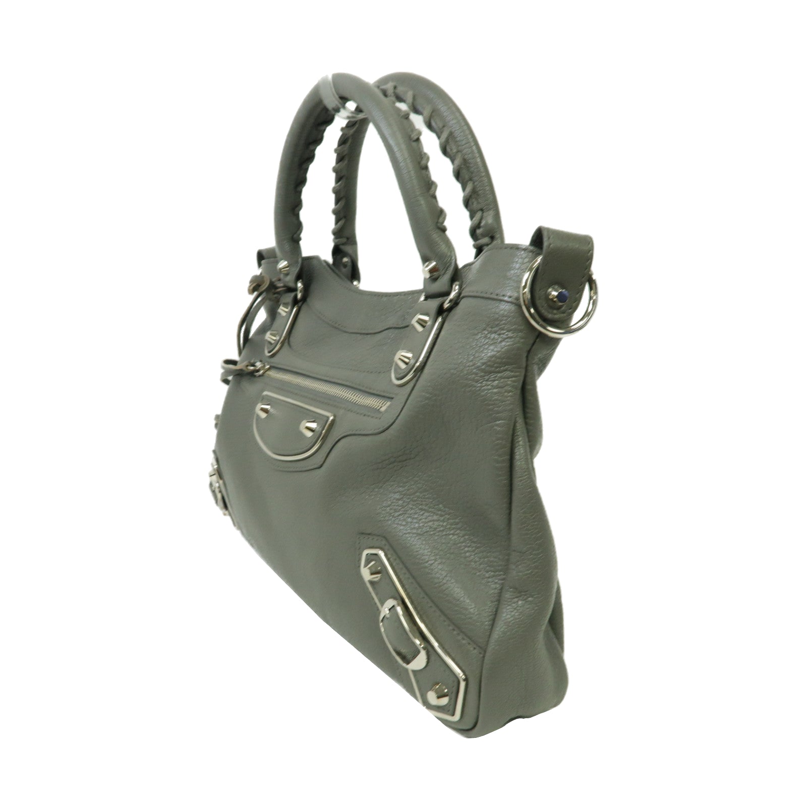 BALENCIAGA 牛皮皮革Metallic Edge City銀扣手挽肩背兩用袋灰色