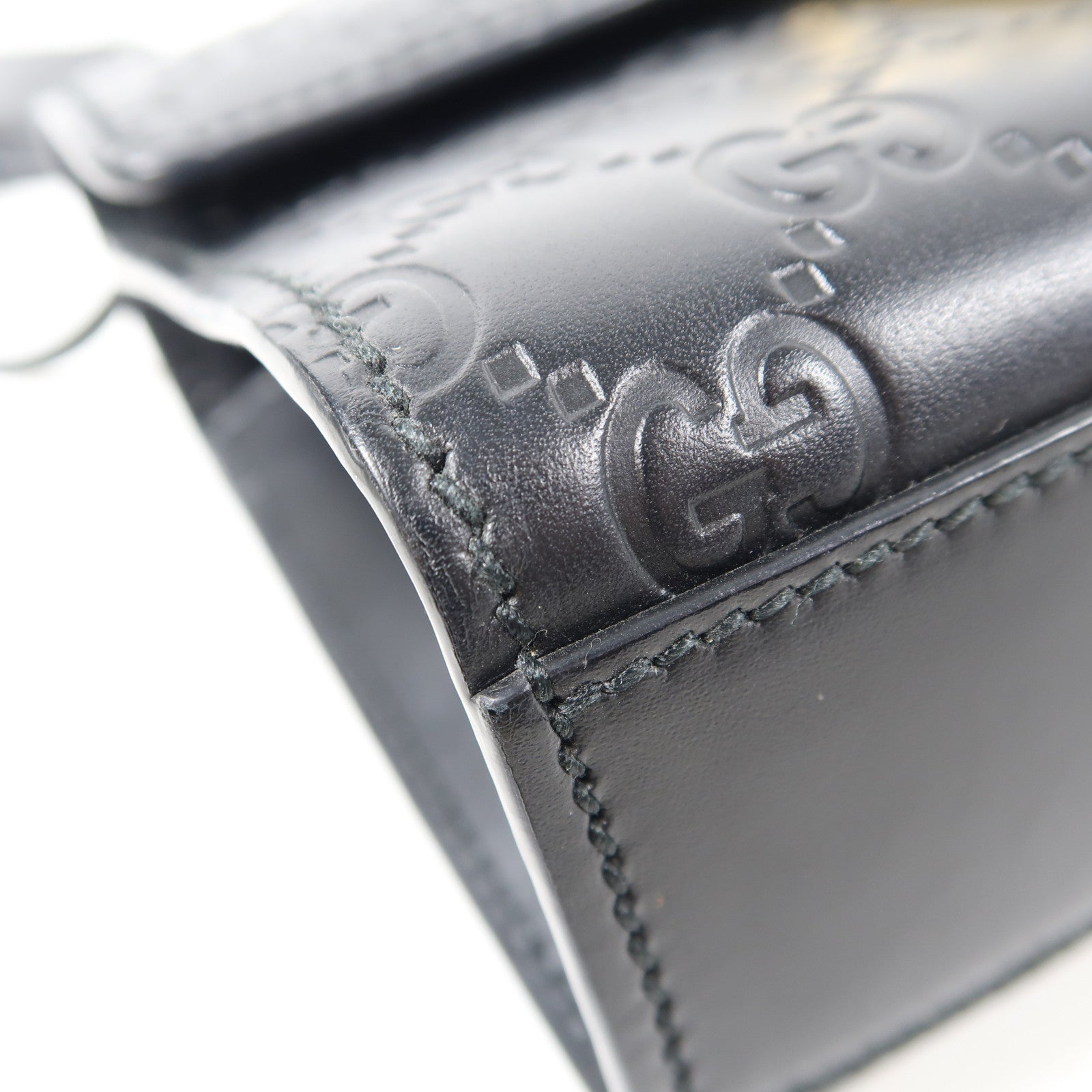 GUCCI 牛皮皮革Chain Shoulder金扣鏈帶肩背袋黑色