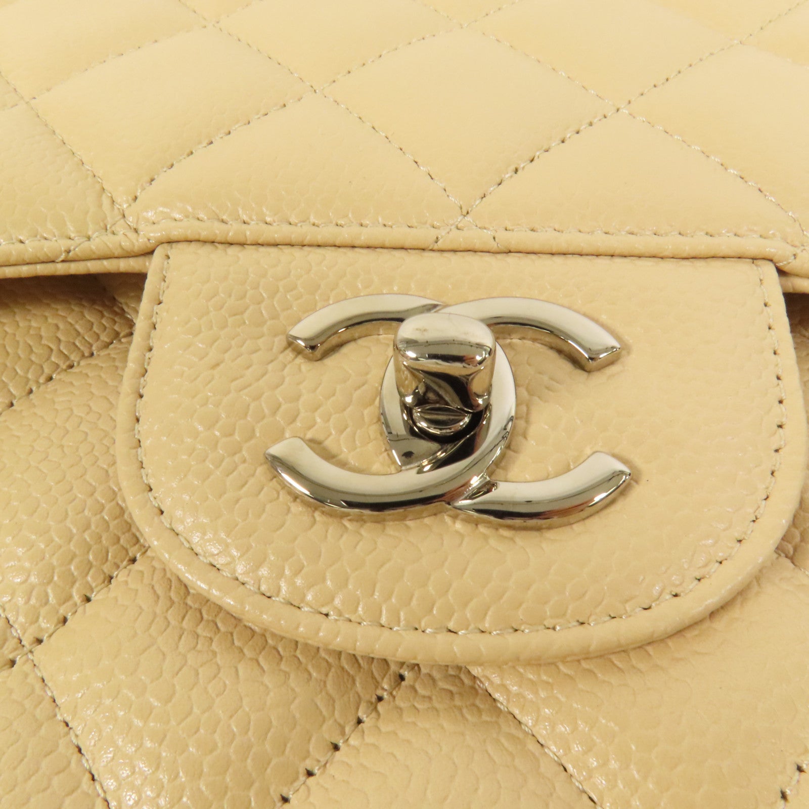 CHANEL 牛皮皮革Jumbo銀扣鏈帶肩背袋