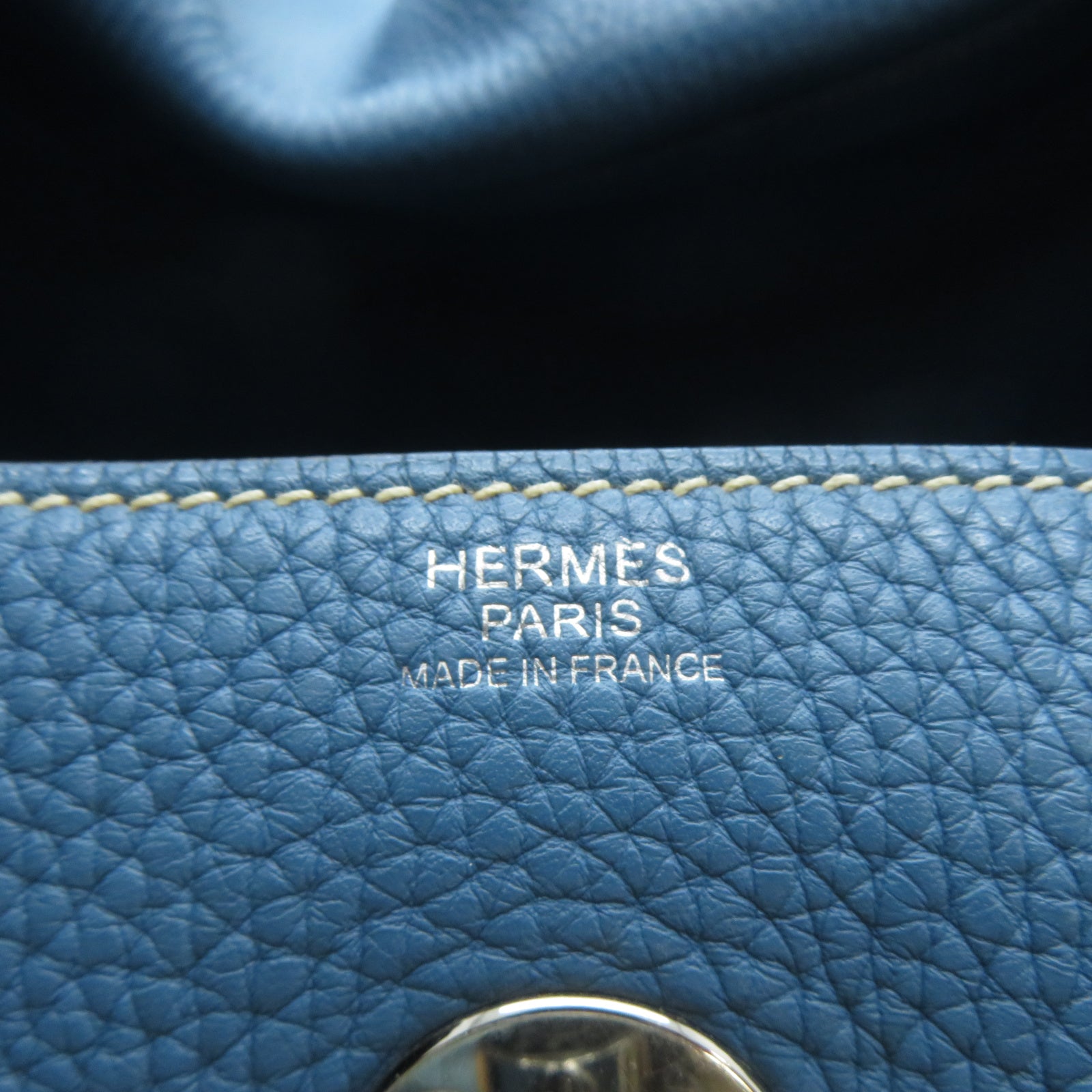 HERMES **【激減優惠】Clemence皮革Lindy 30銀扣手挽肩背兩用袋Blue Jean牛仔藍色