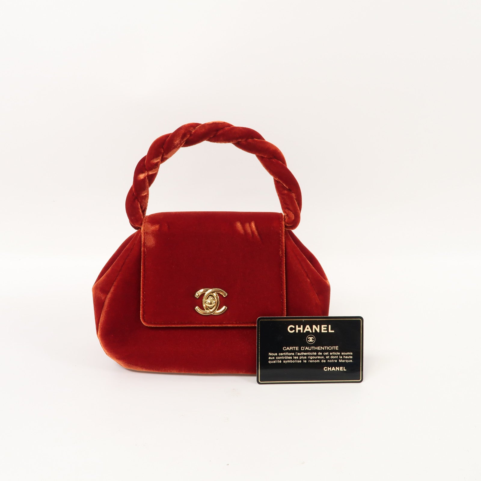 CHANEL 【激減優惠】天鵝絨Vintage Handbag金扣手挽袋紅色