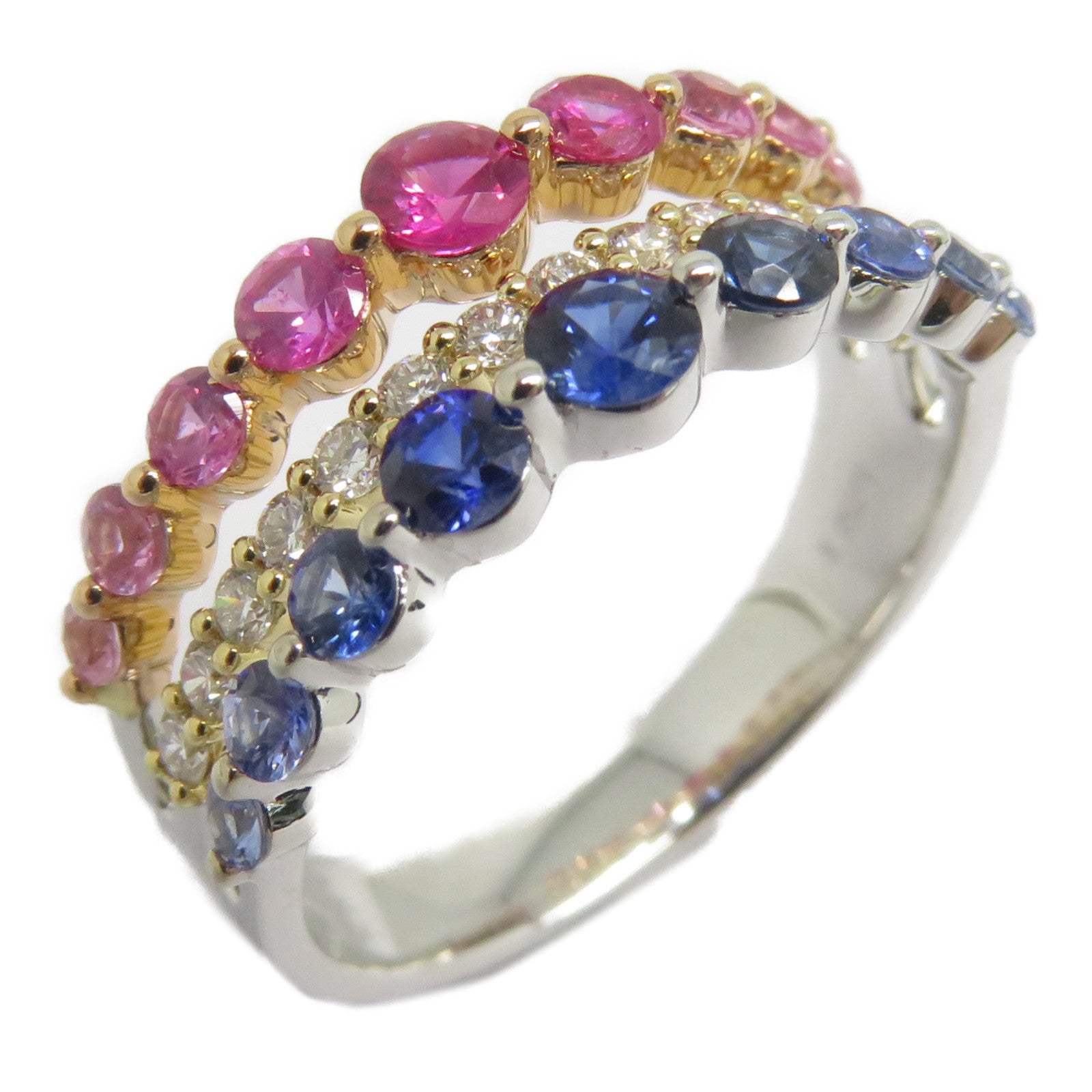 JEWELRY 【激減優惠】18K白金Sapphire Diamond Ring 0.75藍寶石/0.59ct粉紅色藍寶石/0.32ct鑽石戒指US#6.5