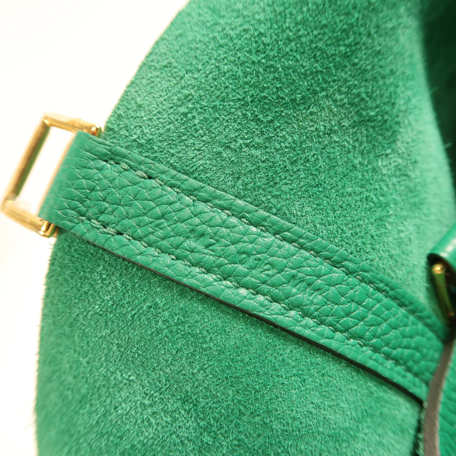 HERMES Clemence皮革Picotin MM金扣手挽袋Vert Vertigo絲絨綠