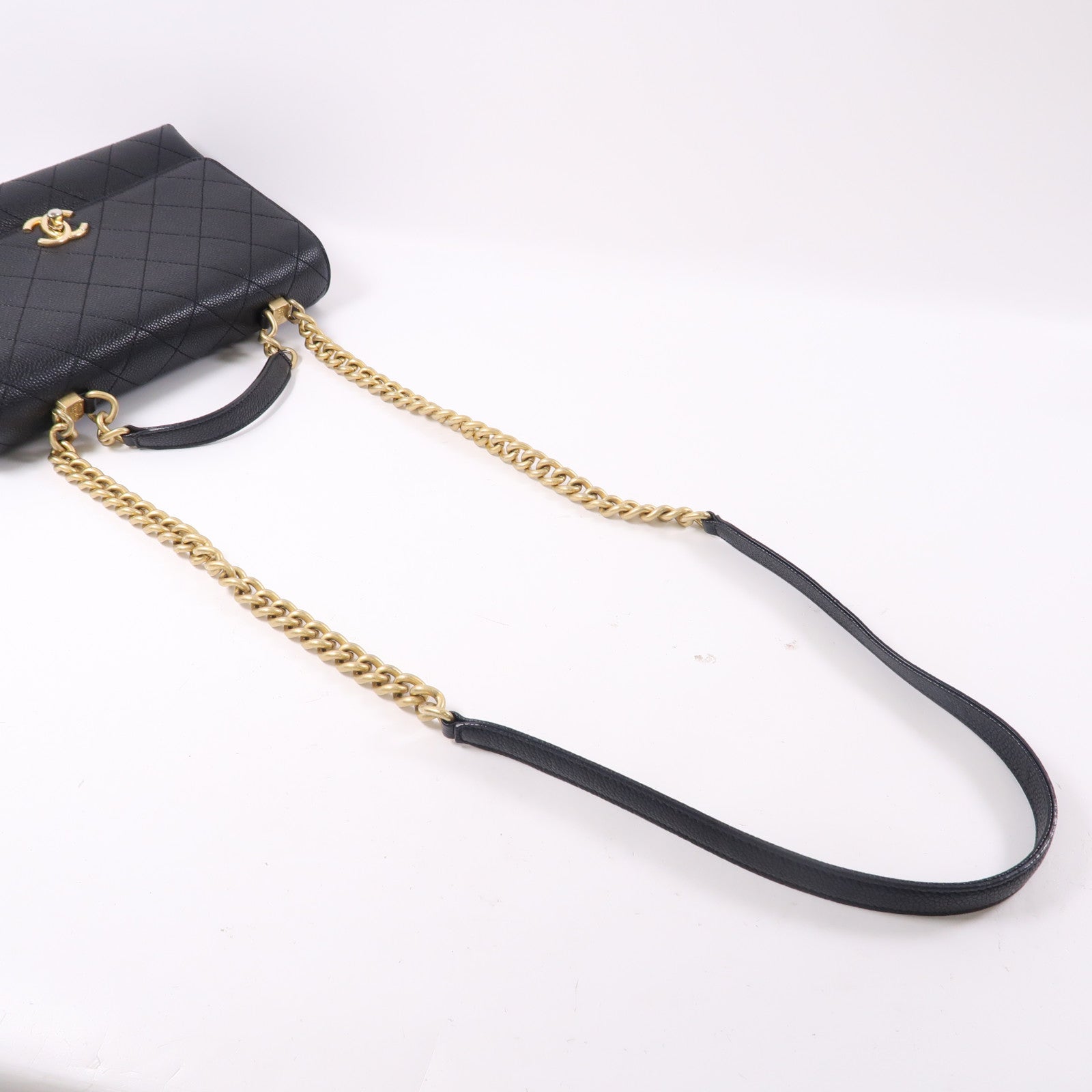 CHANEL 牛皮皮革2Way Shoulder金扣鏈帶手挽肩背兩用袋黑色