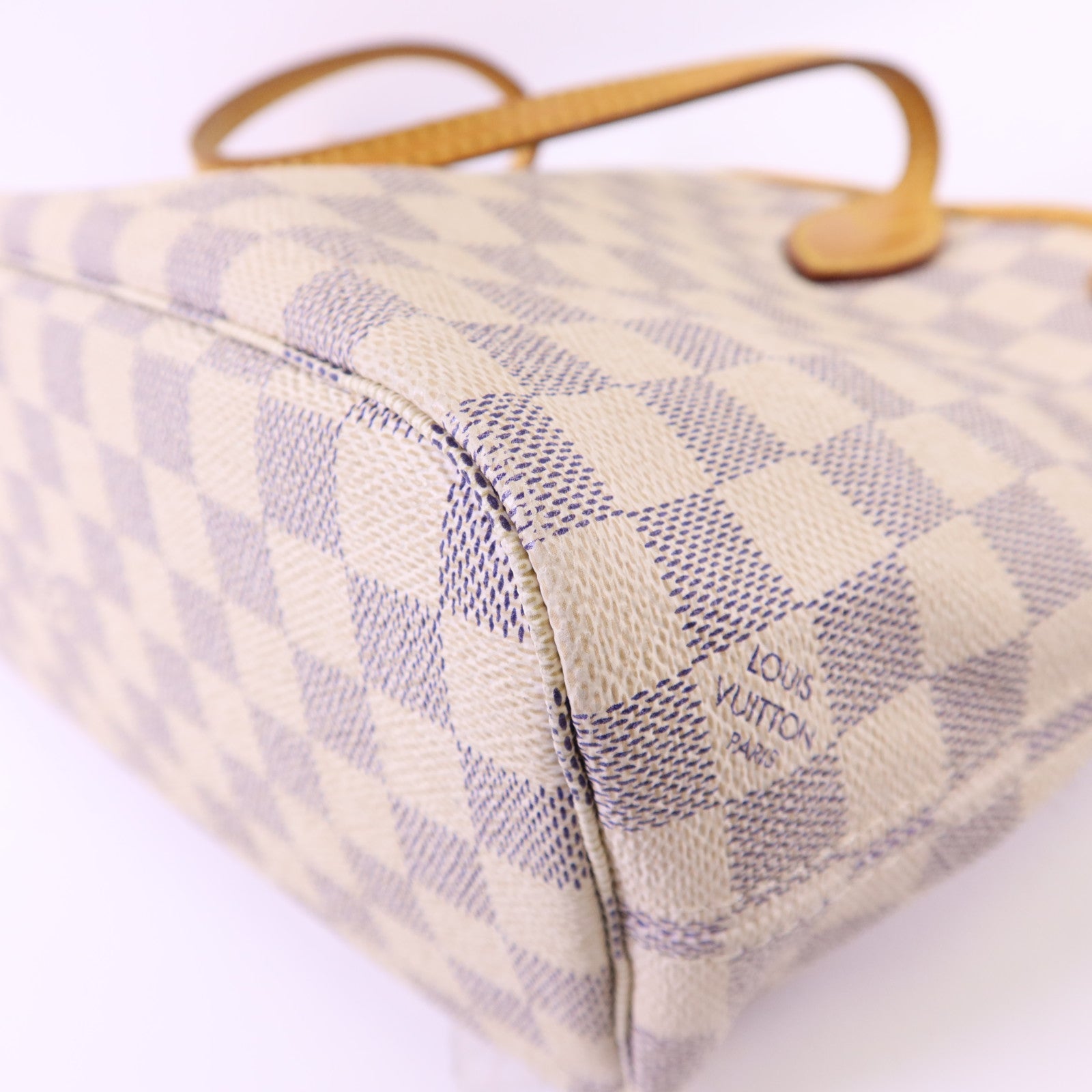 LOUIS VUITTON Damier Azur Neverfull PM金扣手挽袋