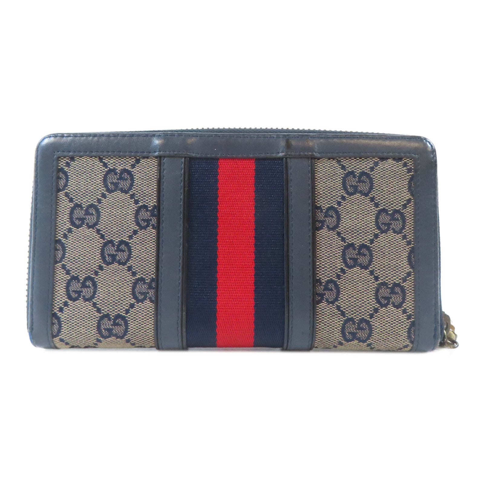 GUCCI 【激減優惠】帆布/皮革Long Round Wallet金扣長錢包深藍色