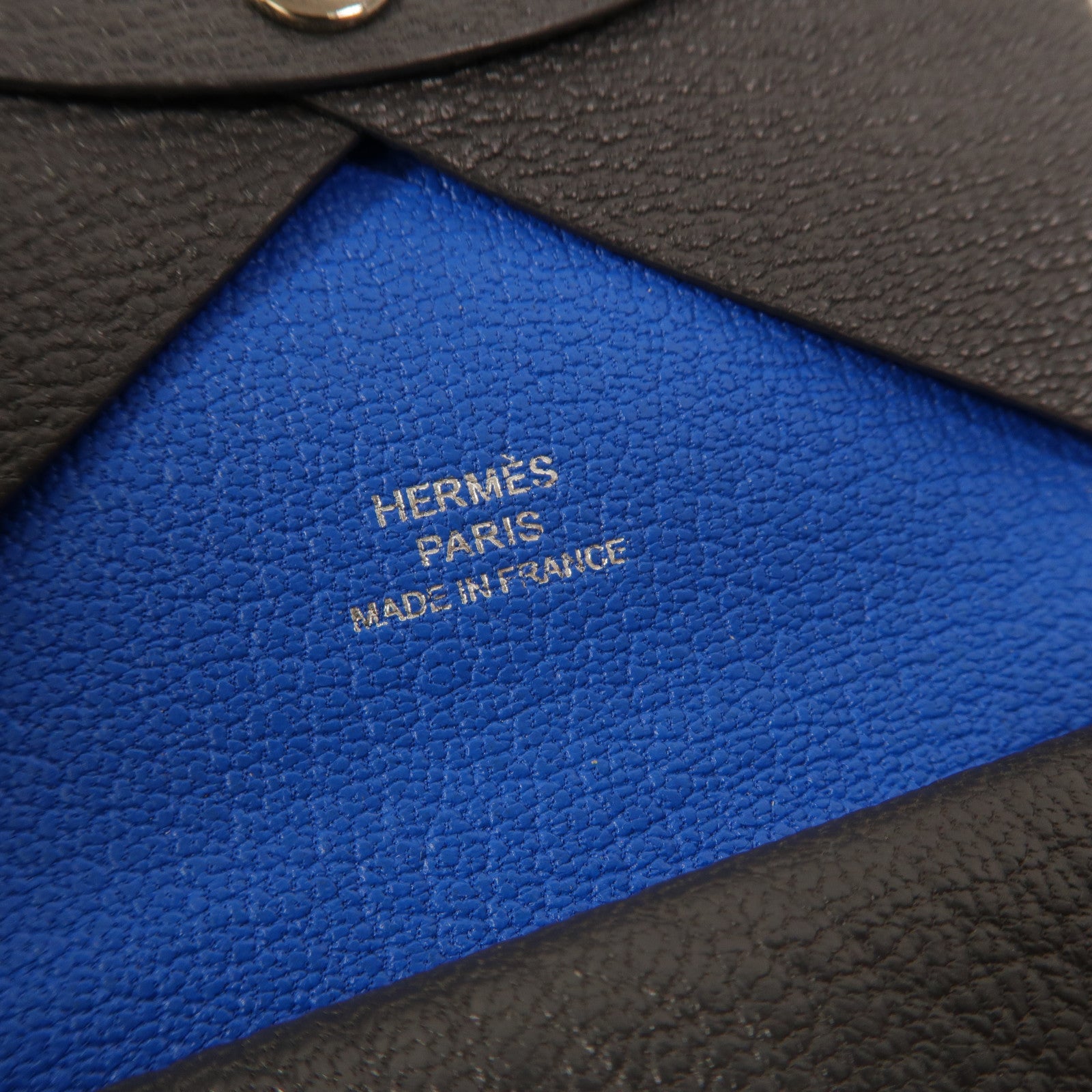 HERMES Chevre皮革Calvi Duo卡片套Graphite/Bleu Hydra