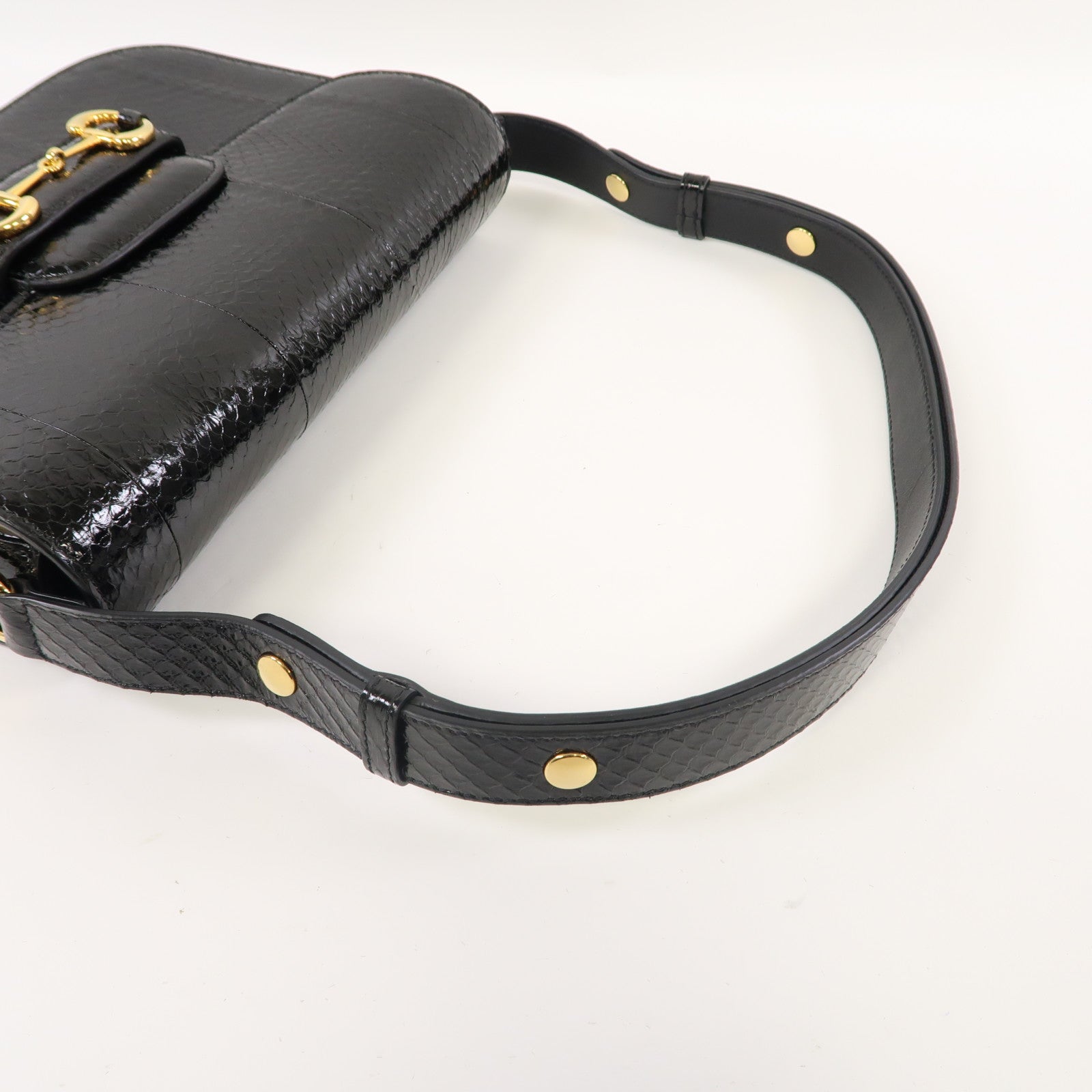 GUCCI 蛇皮皮革Horsebit 1955金扣肩背袋黑色