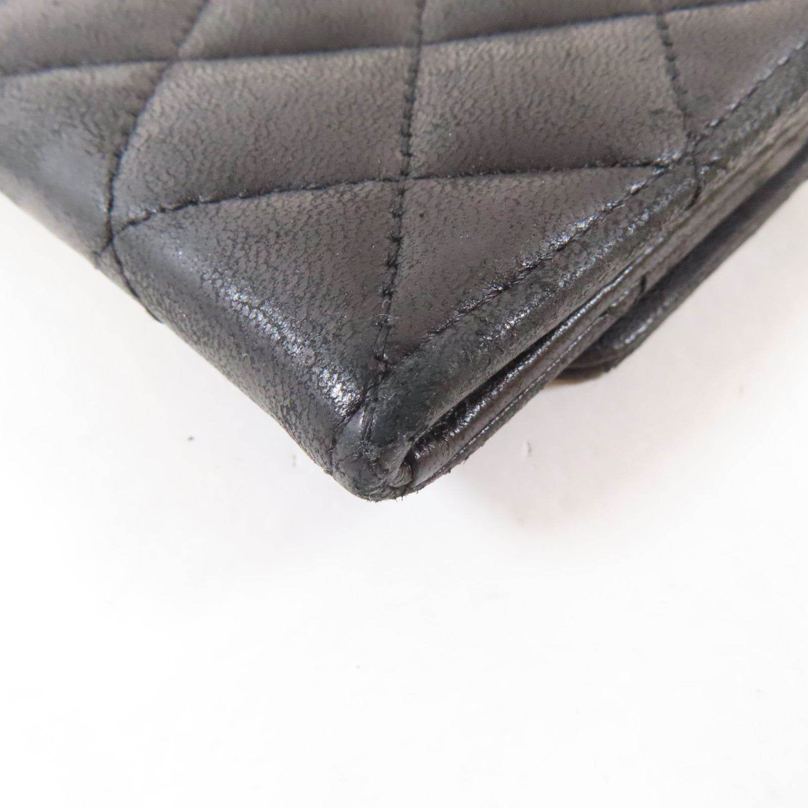 CHANEL 菱格羊皮皮革Card Case銀扣卡片套黑色