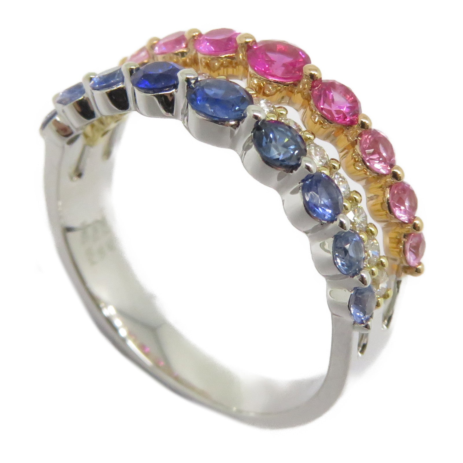 JEWELRY 【激減優惠】18K白金Sapphire Diamond Ring 0.75藍寶石/0.59ct粉紅色藍寶石/0.32ct鑽石戒指US#6.5