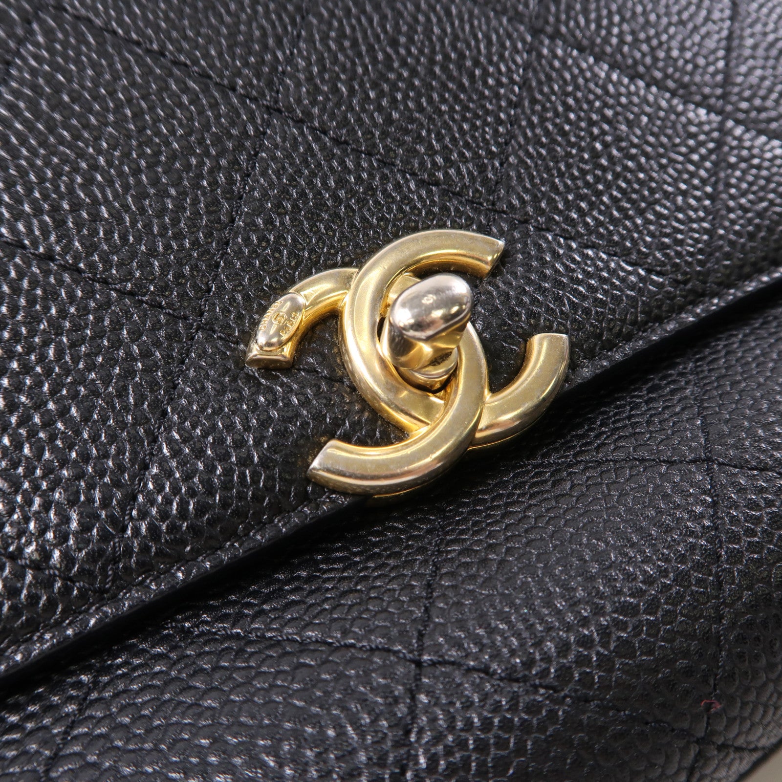 CHANEL 牛皮皮革2Way Shoulder金扣鏈帶手挽肩背兩用袋黑色