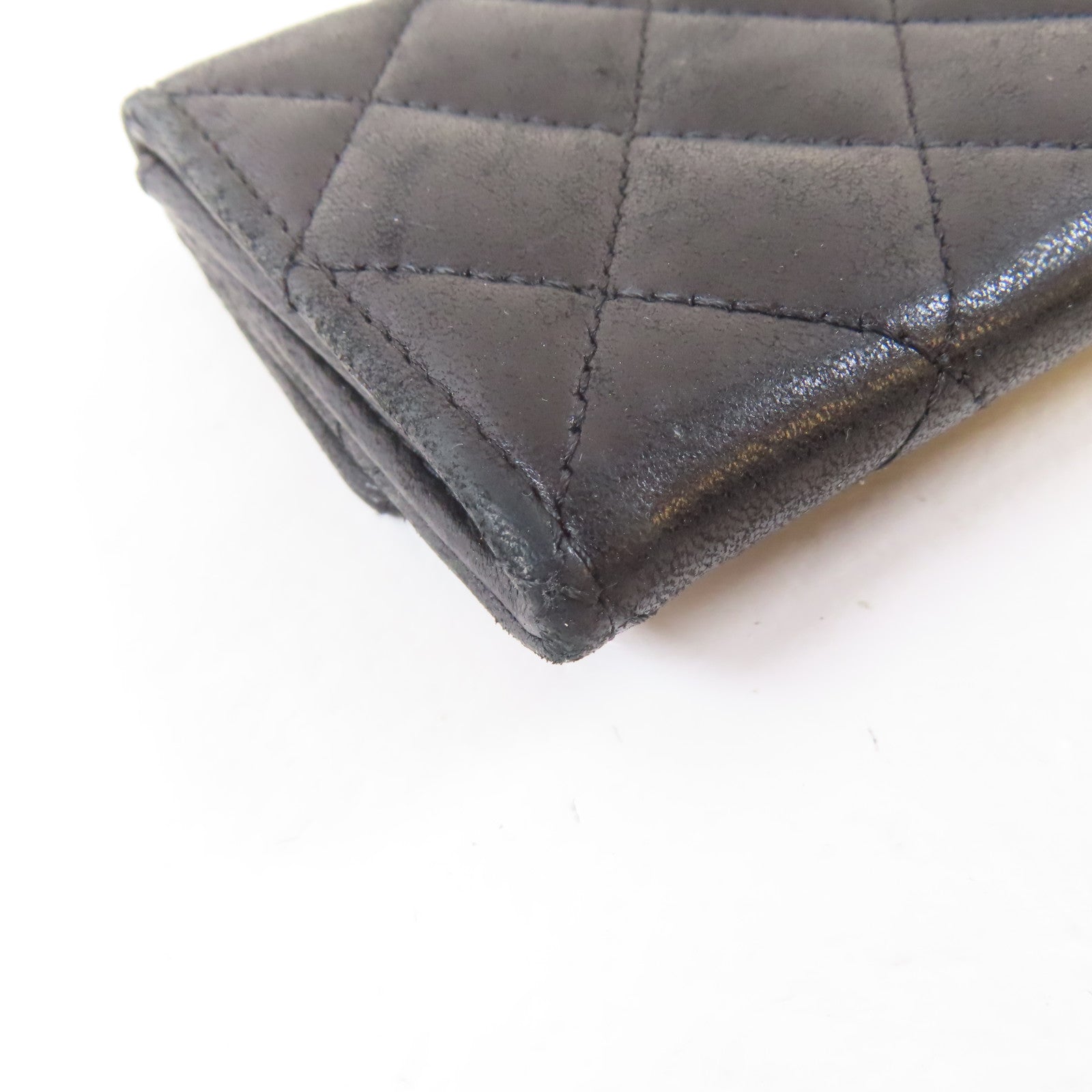 CHANEL 菱格羊皮皮革Card Case銀扣卡片套黑色