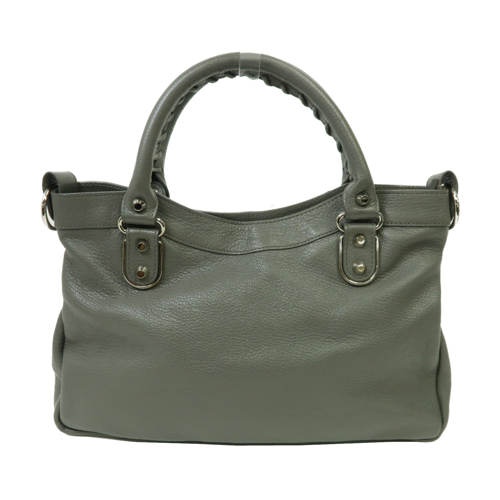 BALENCIAGA 牛皮皮革Metallic Edge City銀扣手挽肩背兩用袋灰色