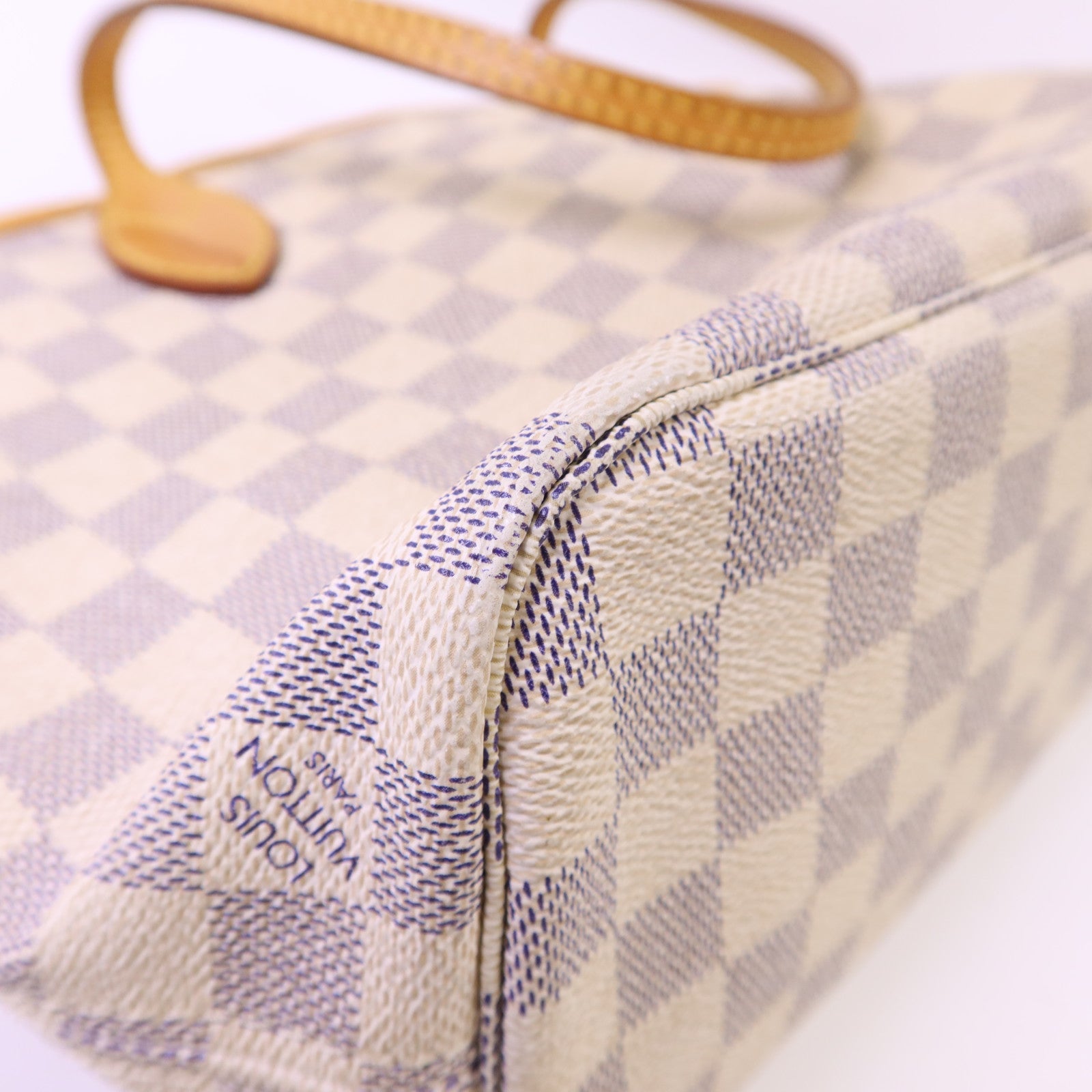 LOUIS VUITTON Damier Azur Neverfull PM金扣手挽袋