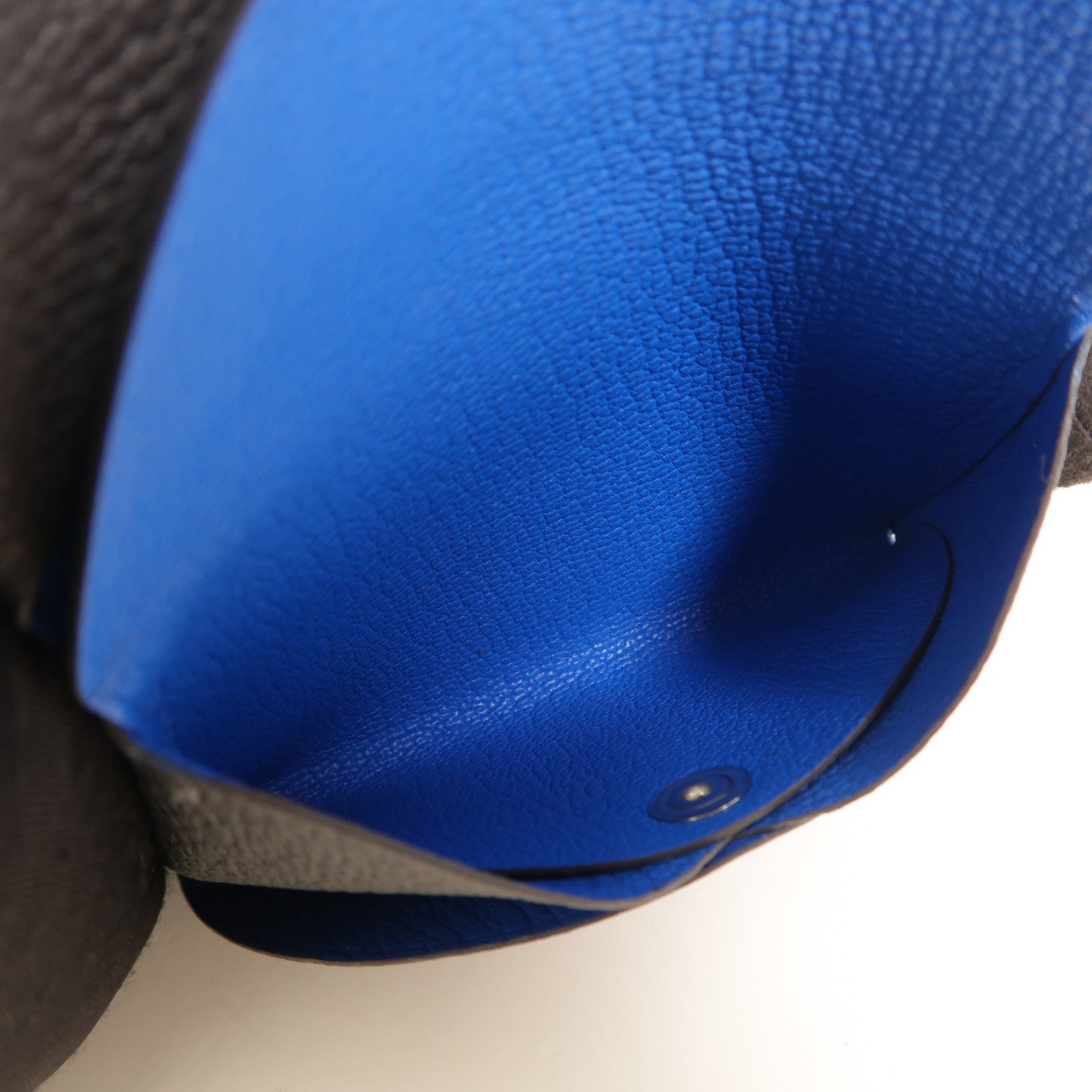 HERMES Chevre皮革Calvi Duo卡片套Graphite/Bleu Hydra