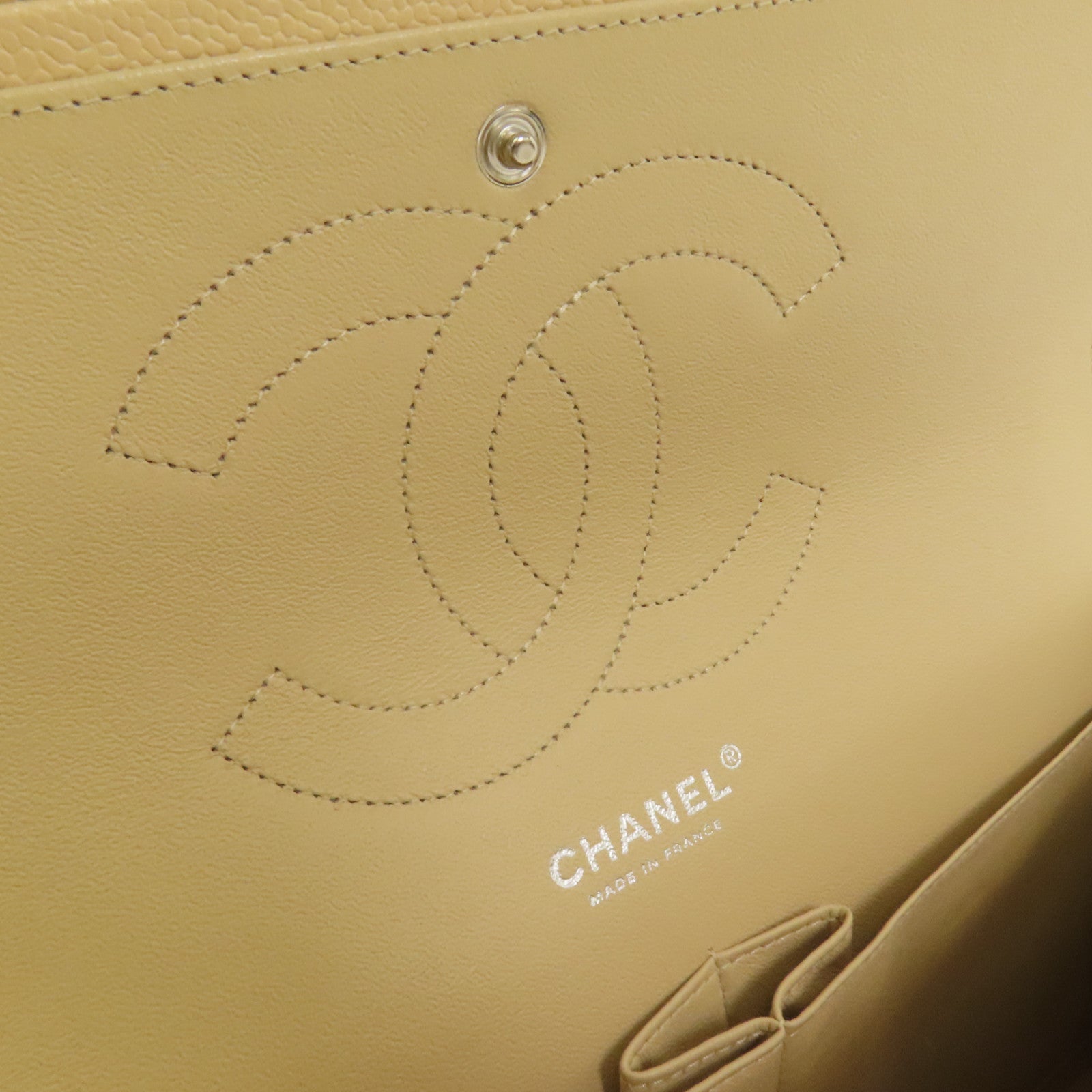 CHANEL 牛皮皮革Jumbo銀扣鏈帶肩背袋