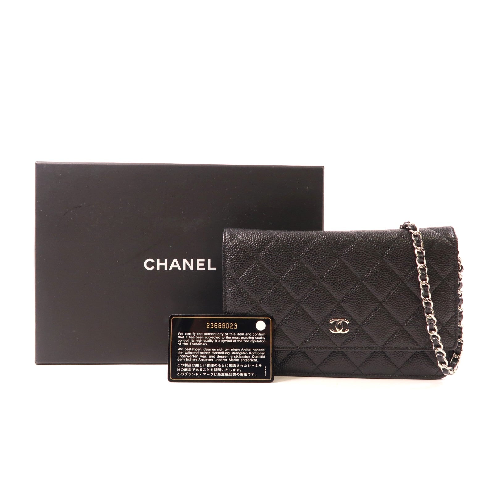 CHANEL 牛皮皮革Wallet On Chain銀扣鏈帶肩背袋黑色