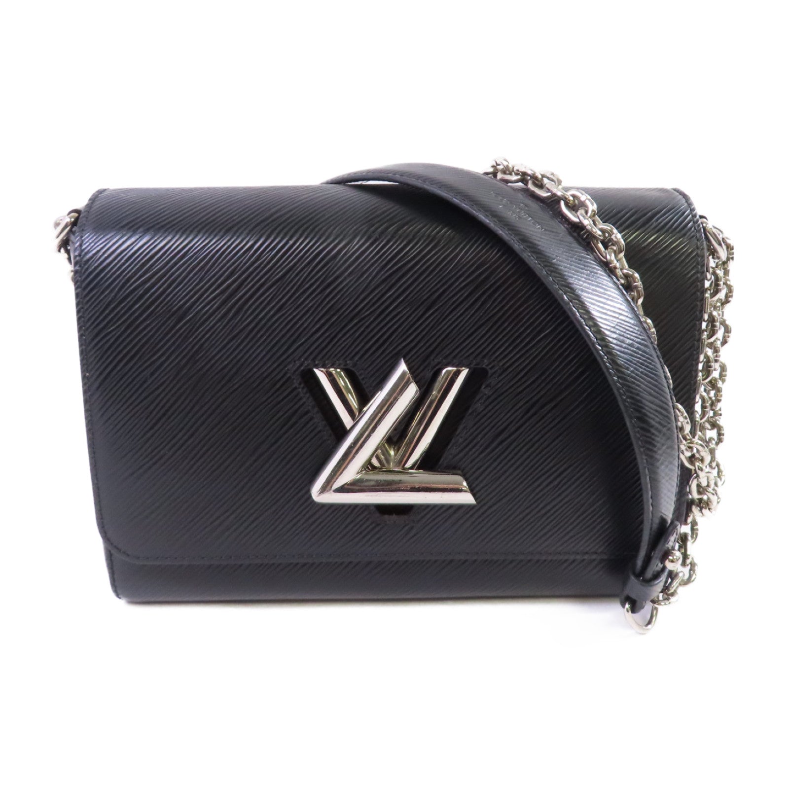 LOUIS VUITTON Epi Twist MM Chain Shoulder Bag銀扣鏈帶肩背袋黑色