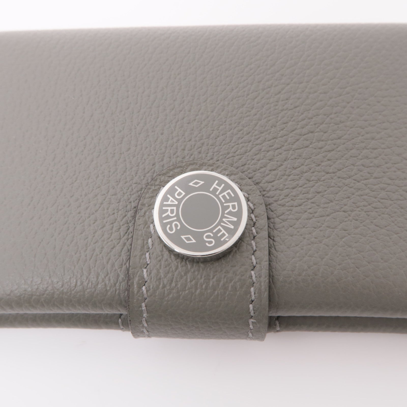 HERMES Evercolor皮革Porte-Cartes銀扣卡片套Gris Meyer灰色