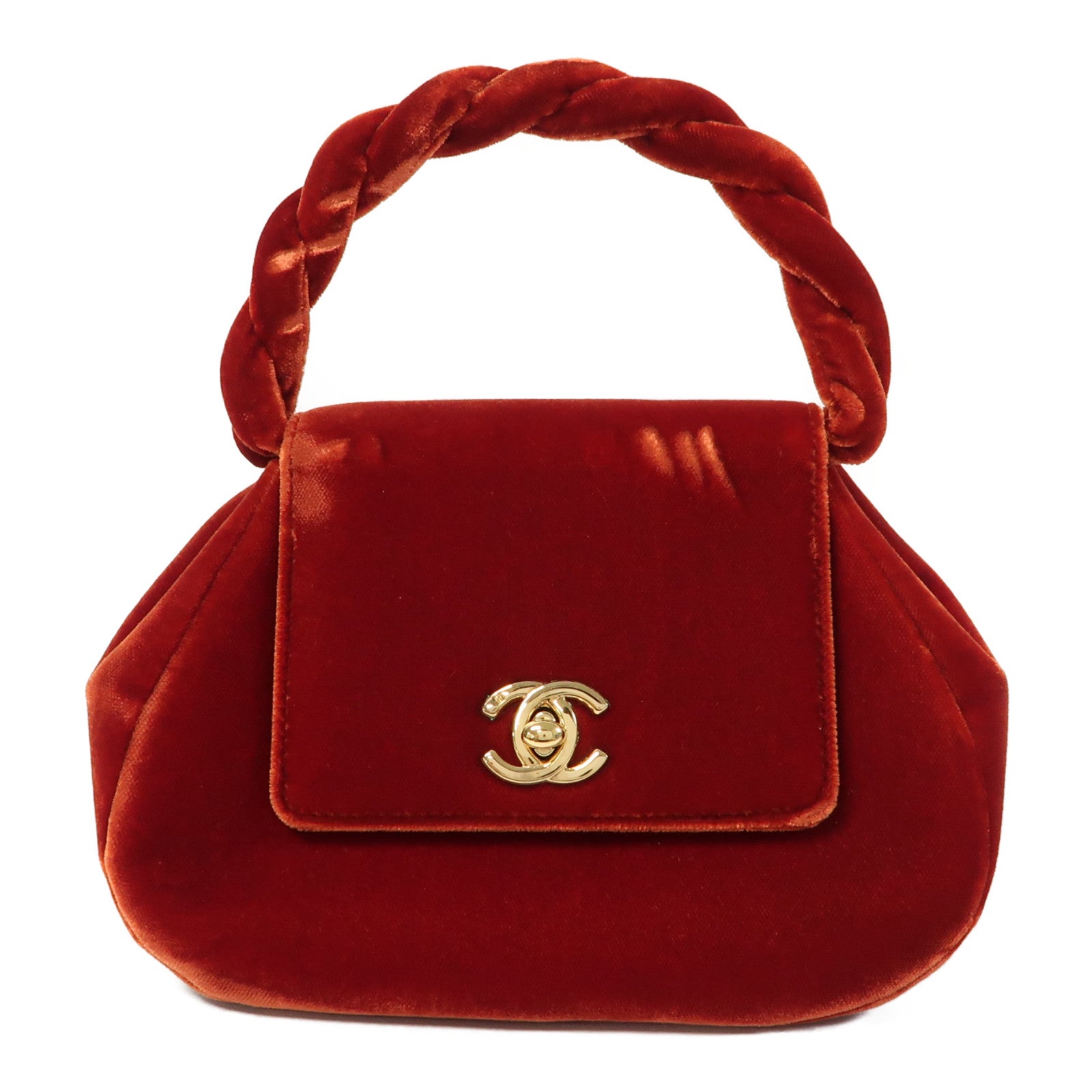 CHANEL 【激減優惠】天鵝絨Vintage Handbag金扣手挽袋紅色