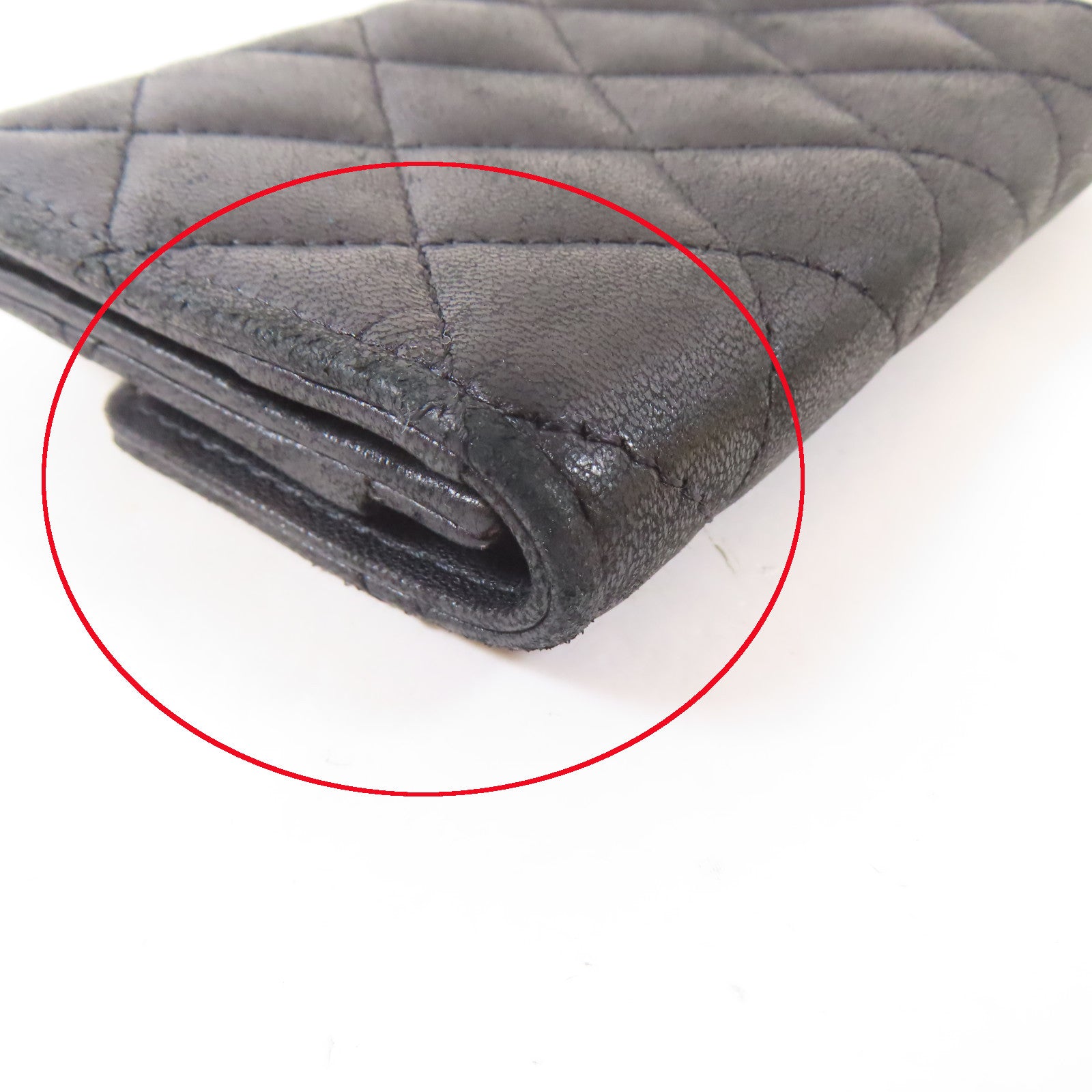 CHANEL 菱格羊皮皮革Card Case銀扣卡片套黑色