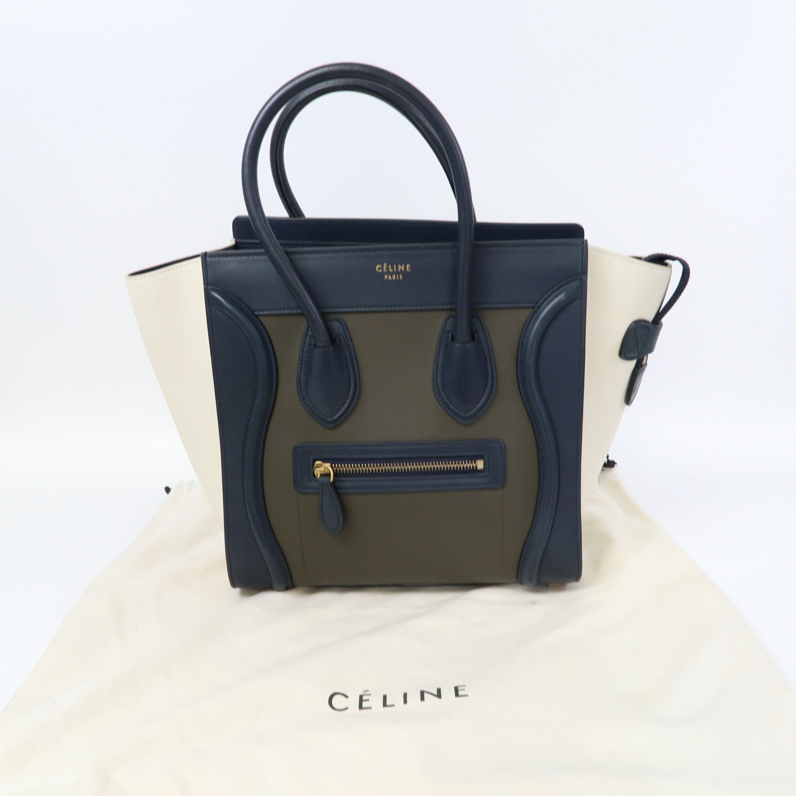 CELINE 牛皮皮革Micro Luggage Handbag金扣手挽袋綠色/藍色/白色