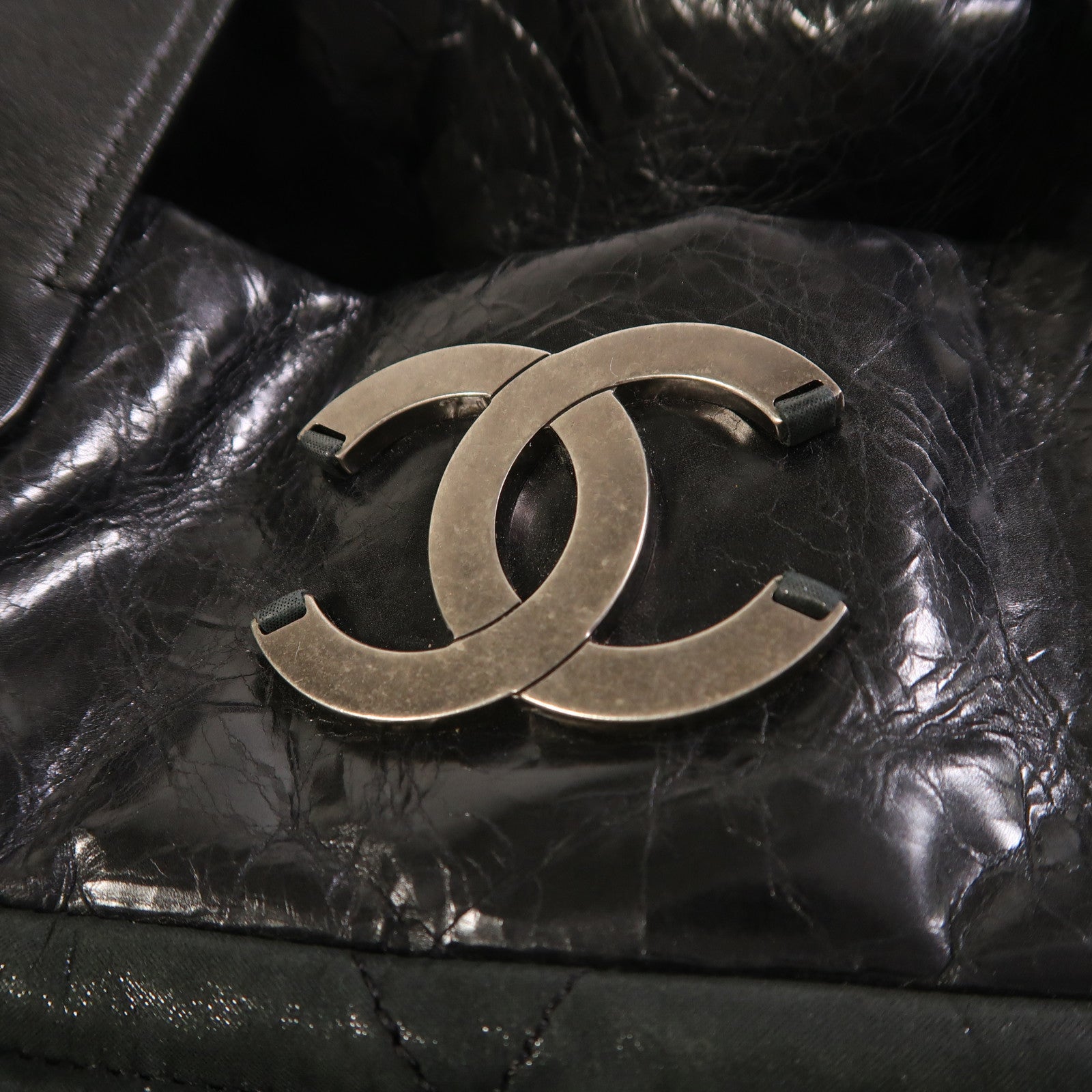 CHANEL 牛皮皮革Chain Shoulder銀扣手挽肩背兩用袋