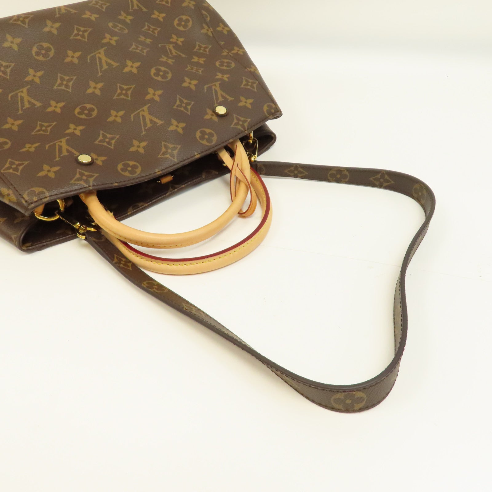 LOUIS VUITTON Monogram Montaigne MM金扣手挽肩背兩用袋啡色