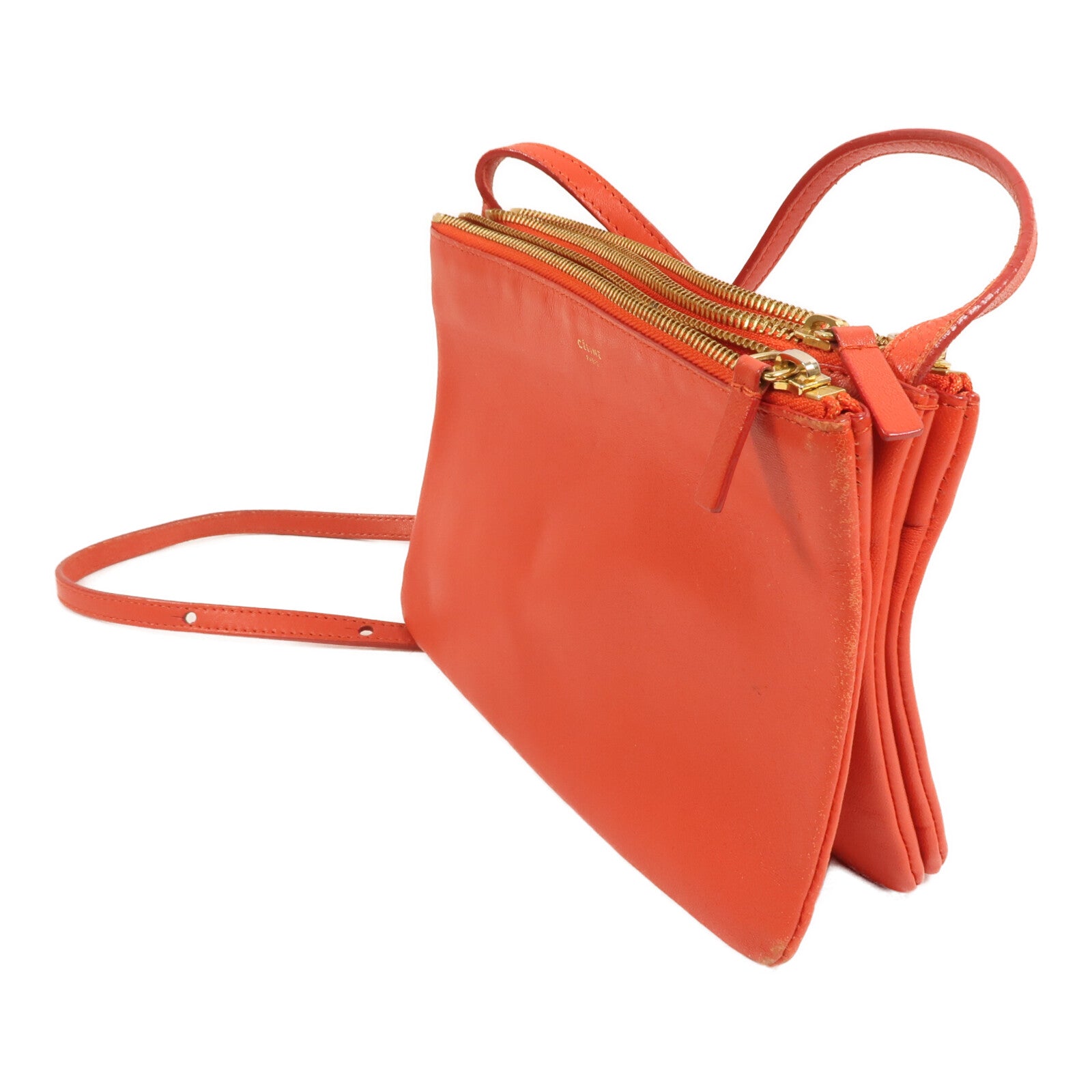 CELINE 【激減優惠】羊皮皮革Trio金扣肩背袋
