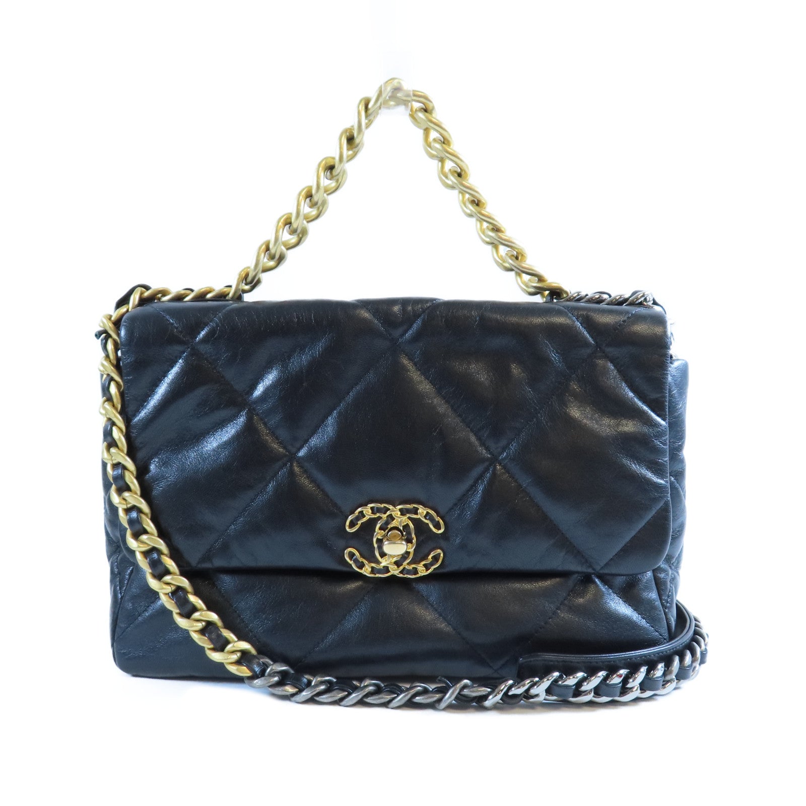 CHANEL 【激減優惠】菱格羊皮皮革Chain Shoulder Bag金扣手挽肩背兩用袋黑色