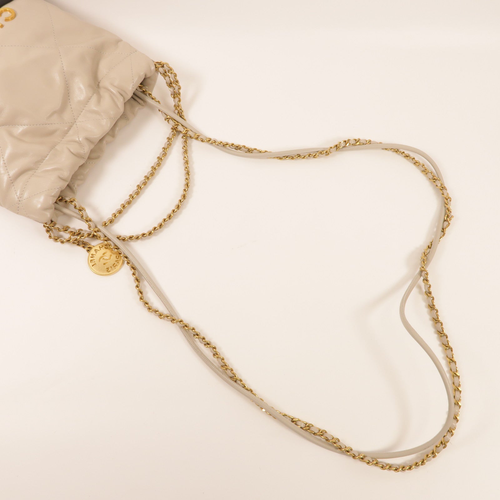 CHANEL CC GHW Mini 22 Chain Shoulder Bag Calfskin Leather Grey Black