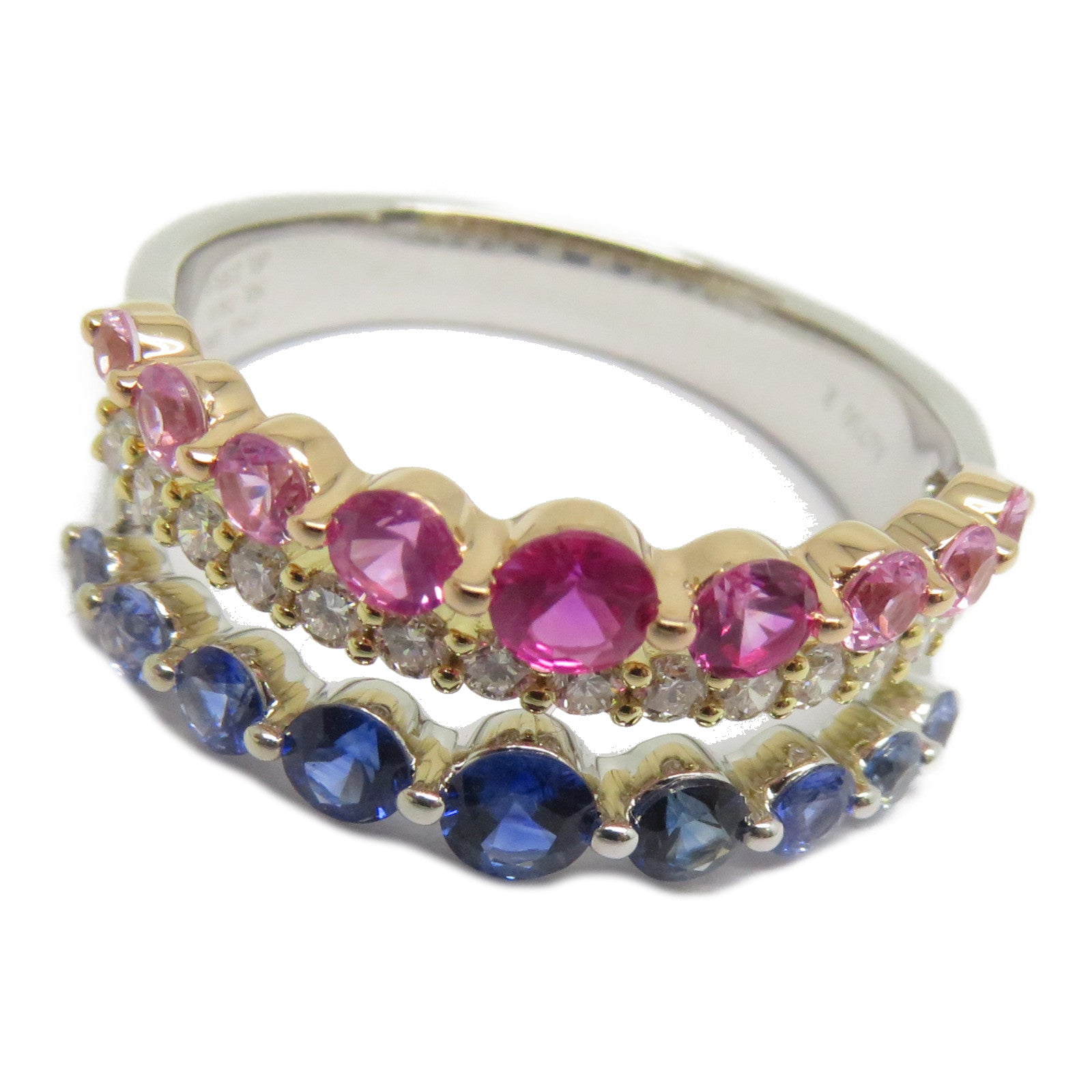 JEWELRY 【激減優惠】18K白金Sapphire Diamond Ring 0.75藍寶石/0.59ct粉紅色藍寶石/0.32ct鑽石戒指US#6.5