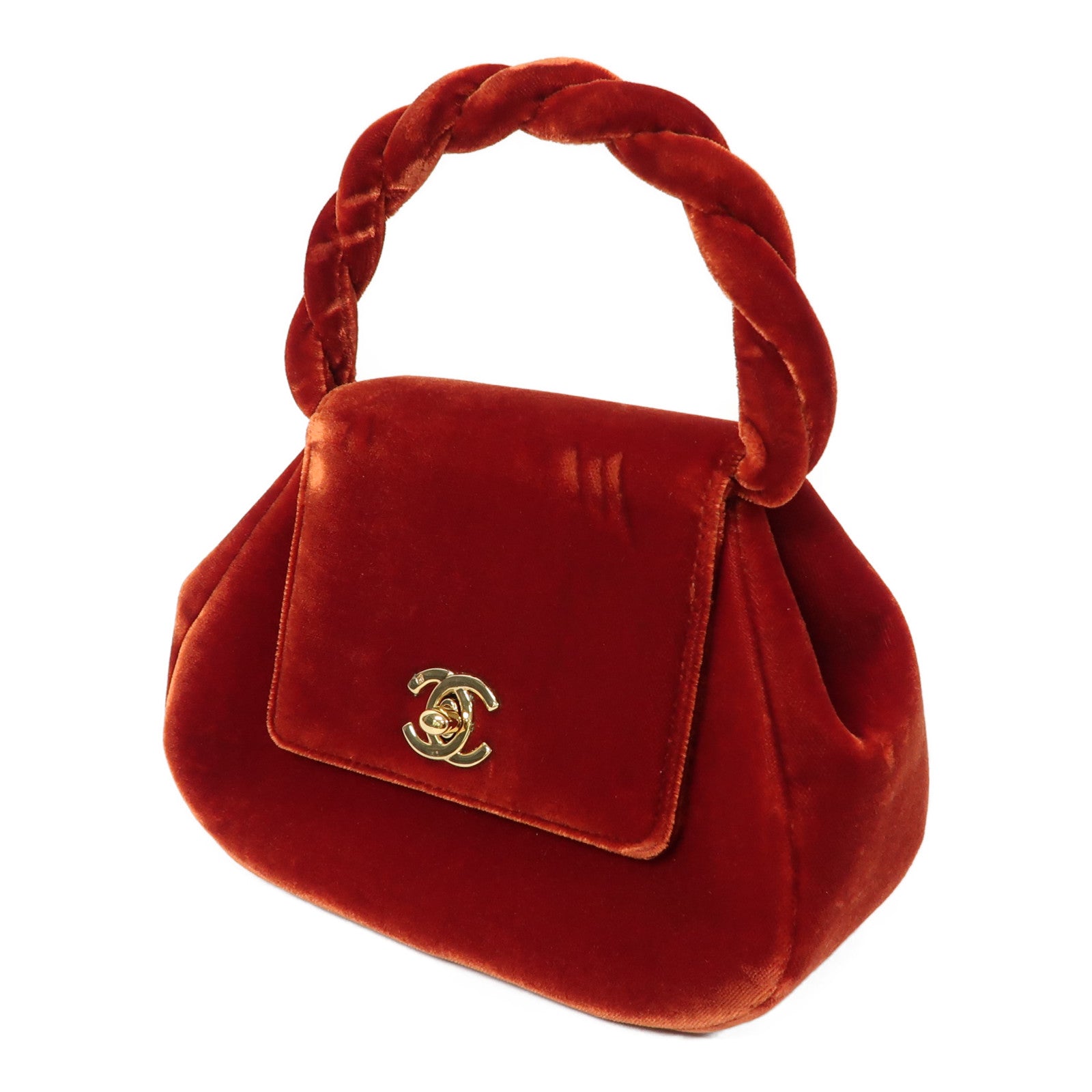 CHANEL 【激減優惠】天鵝絨Vintage Handbag金扣手挽袋紅色