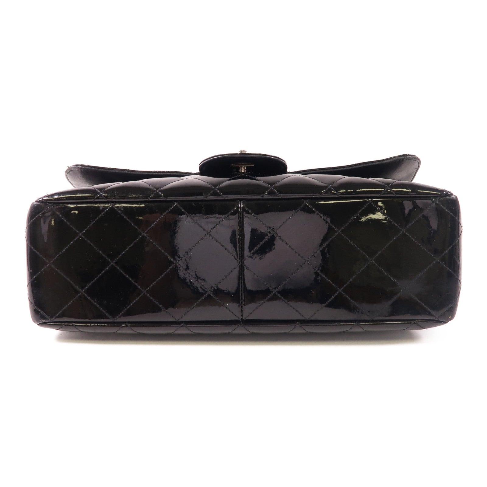 CHANEL 漆皮皮革Large Classic銀扣鏈帶肩背袋