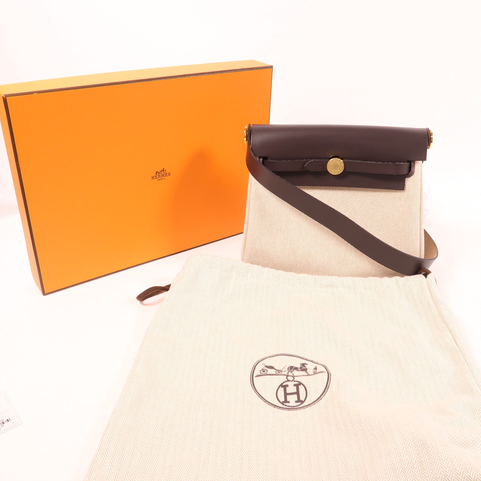 HERMES 帆布/皮革HerBag Zip 20金扣肩背袋