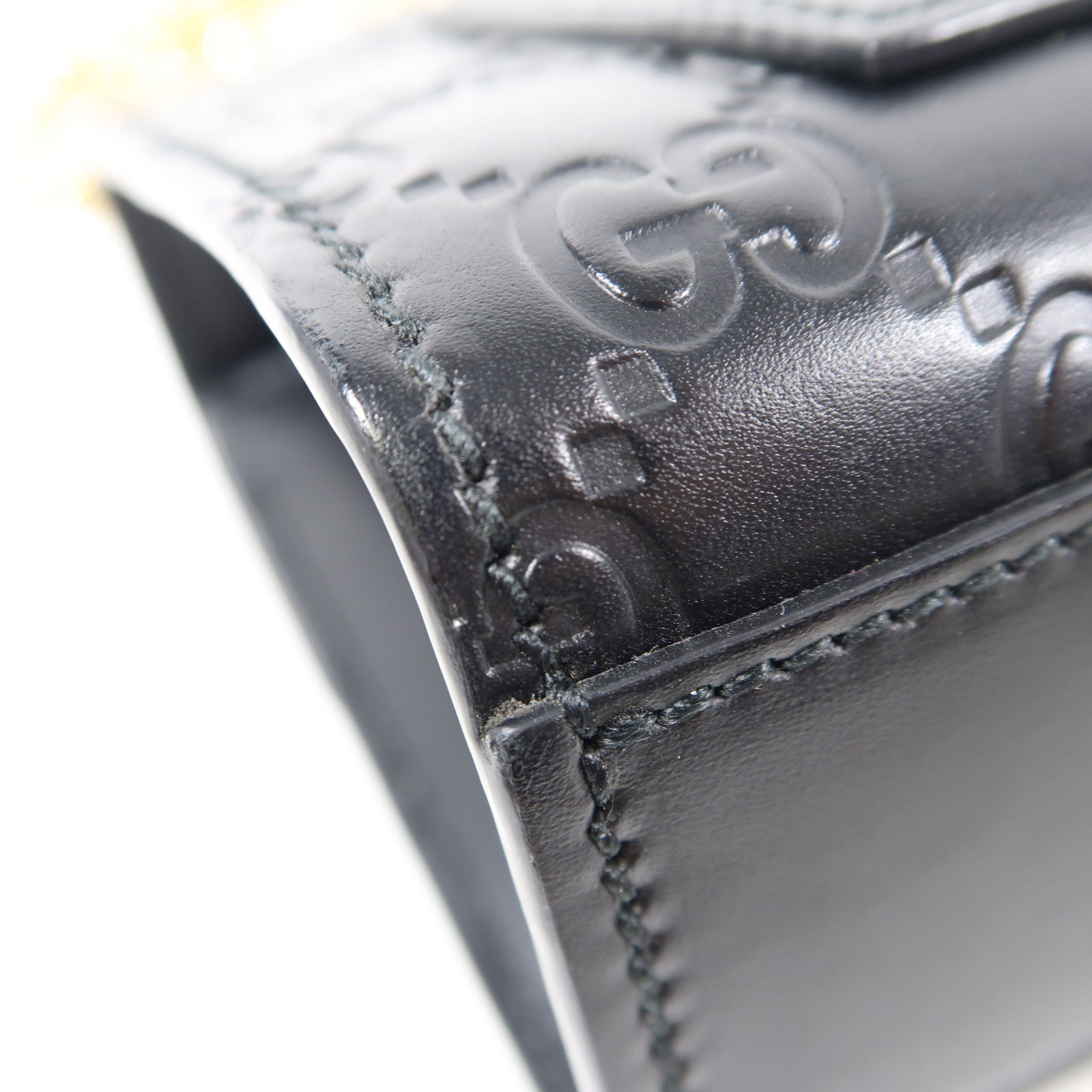 GUCCI 牛皮皮革Chain Shoulder金扣鏈帶肩背袋黑色