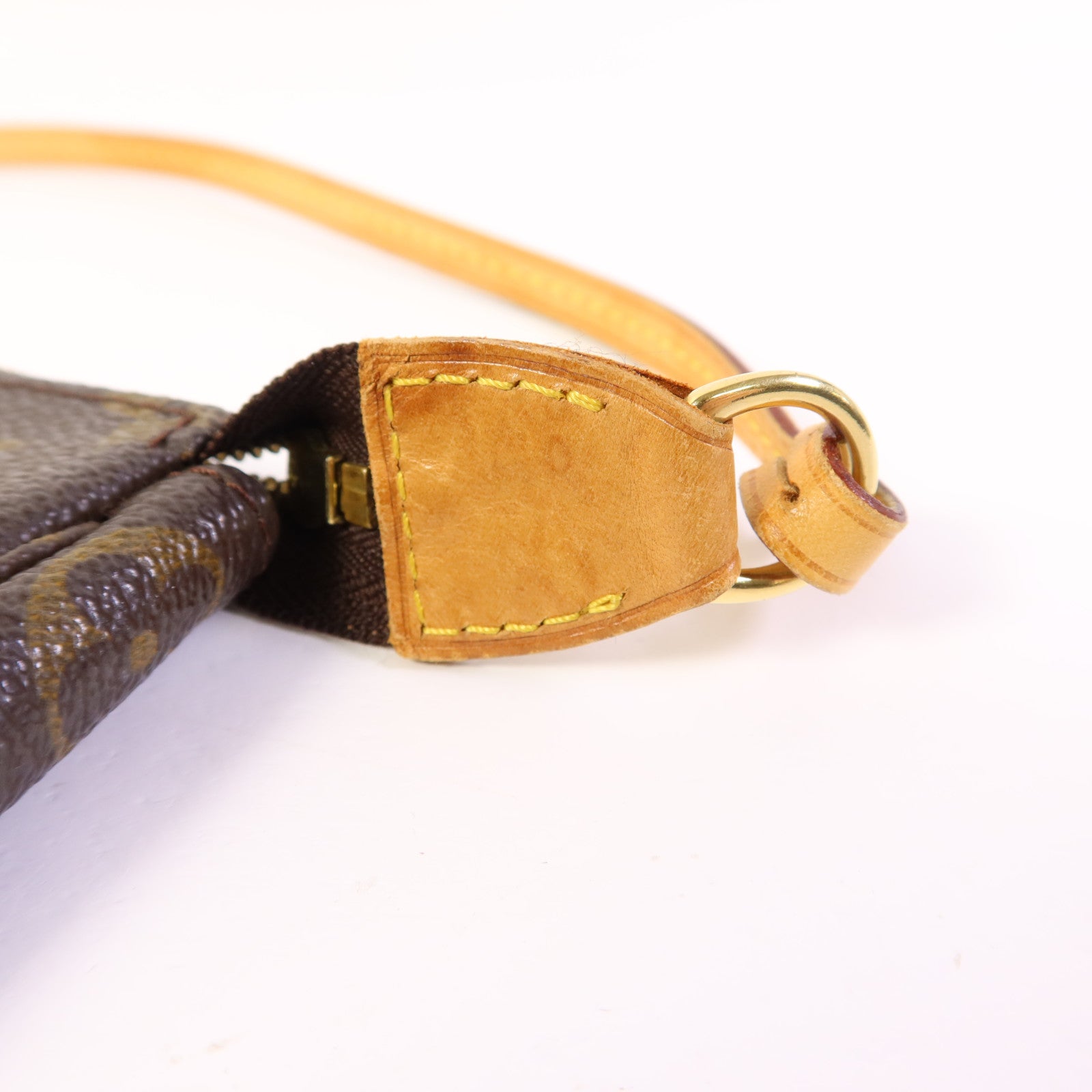 LOUIS VUITTON Monogram Pochette Accessoires金扣手挽袋棕色