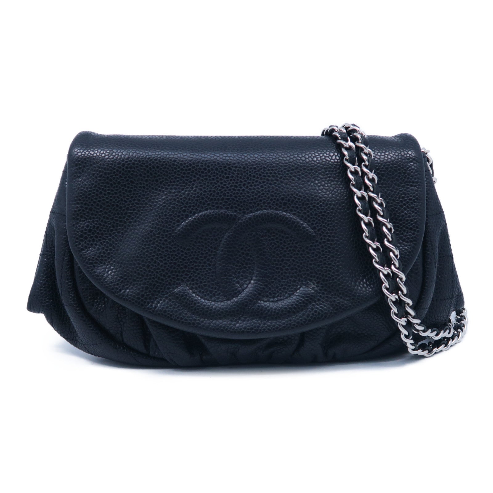 CHANEL 【激減優惠】牛皮皮革Chain Shoulder Bag銀扣鏈帶肩背袋黑色