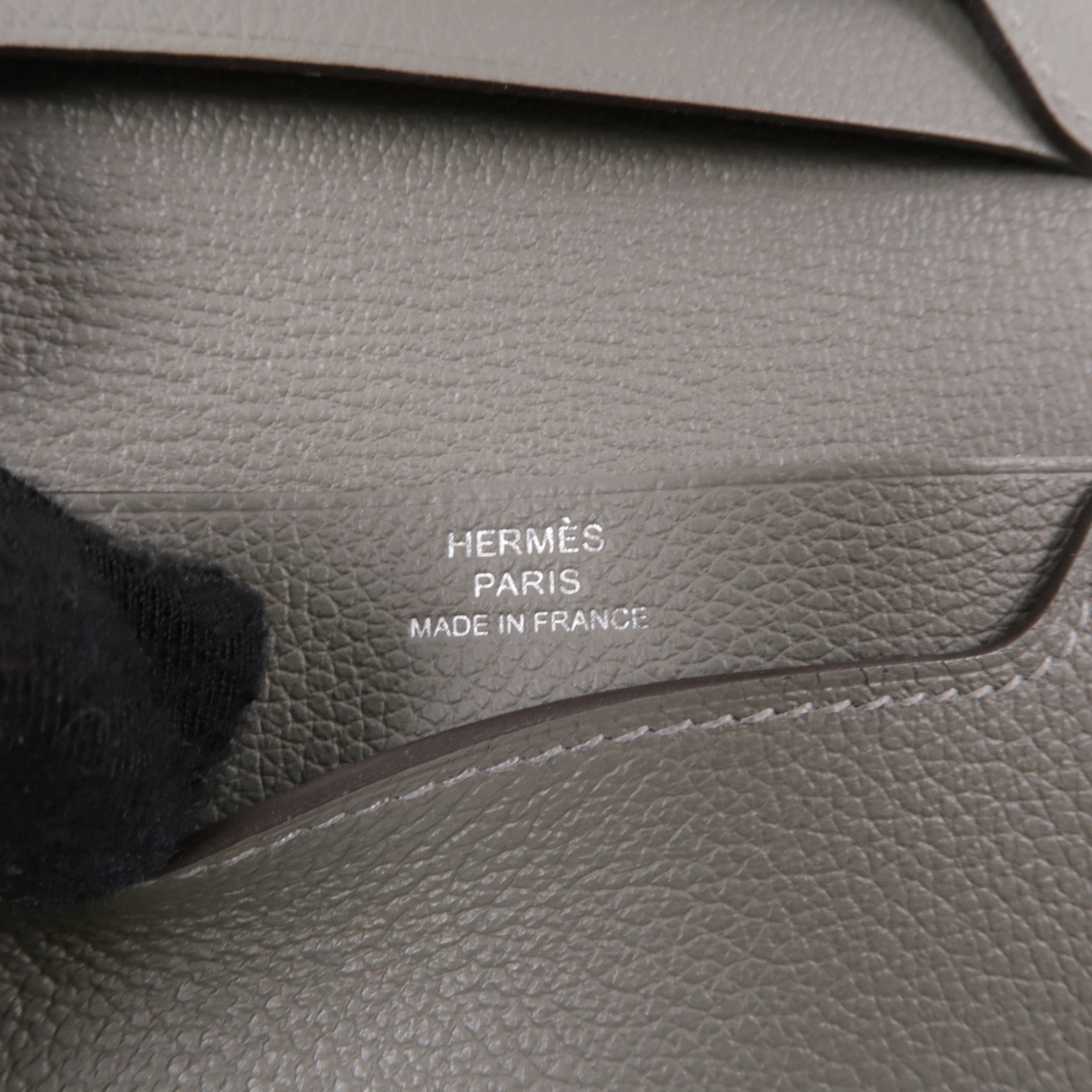 HERMES Evercolor皮革Porte-Cartes銀扣卡片套Gris Meyer灰色