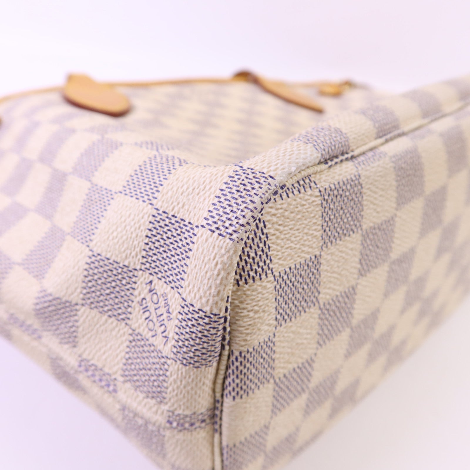 LOUIS VUITTON Damier Azur Neverfull PM金扣手挽袋