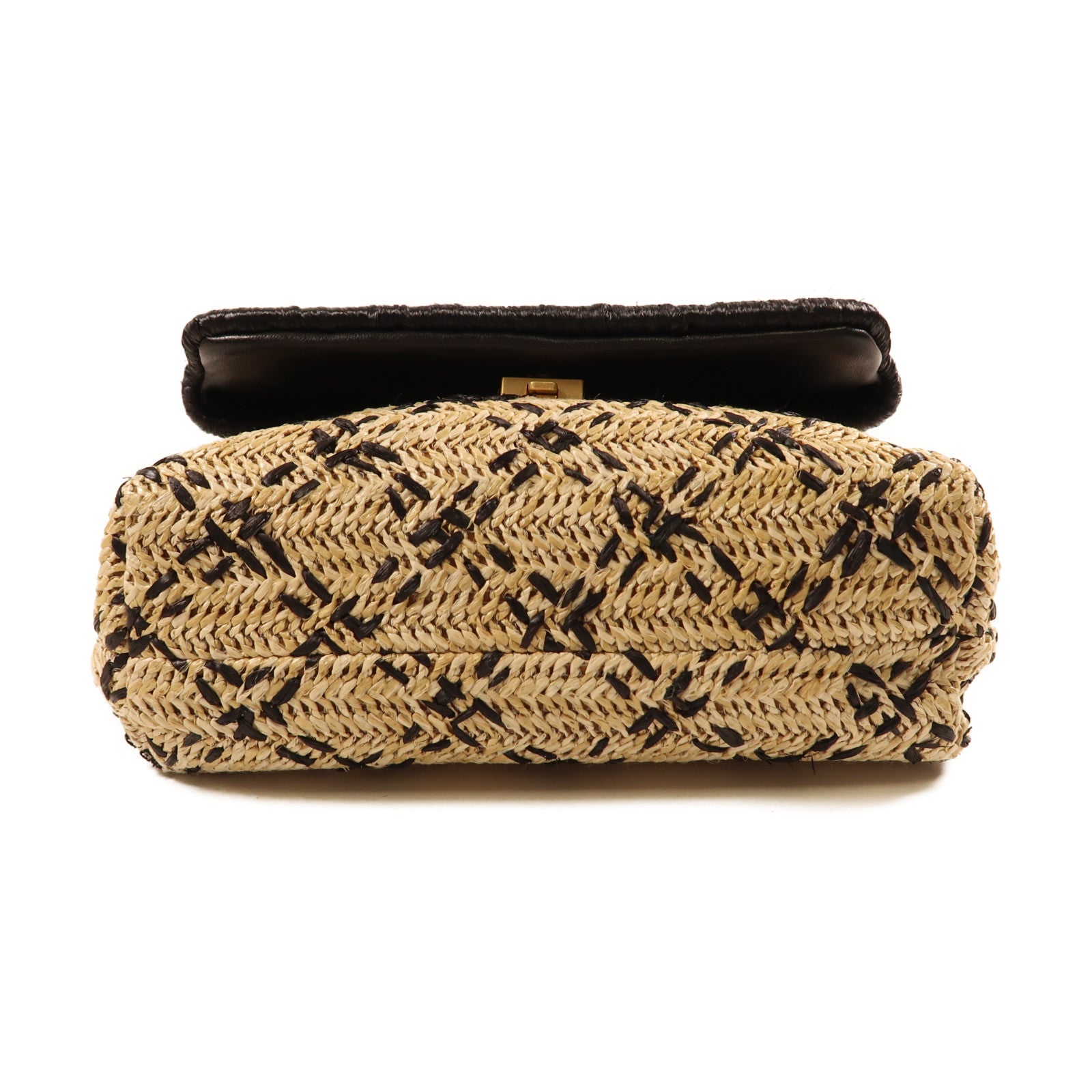 Tory Burch 藤料Chain Shoulder金扣鏈帶肩背袋米色/黑色