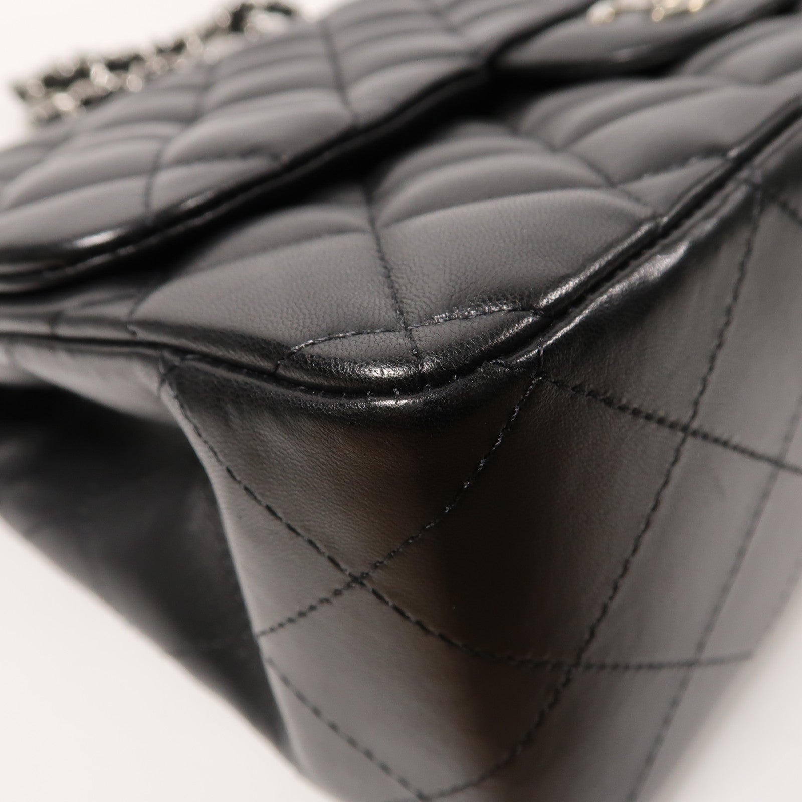 CHANEL 菱格羊皮皮革Chain Shoulder Bag銀扣肩背袋黑色