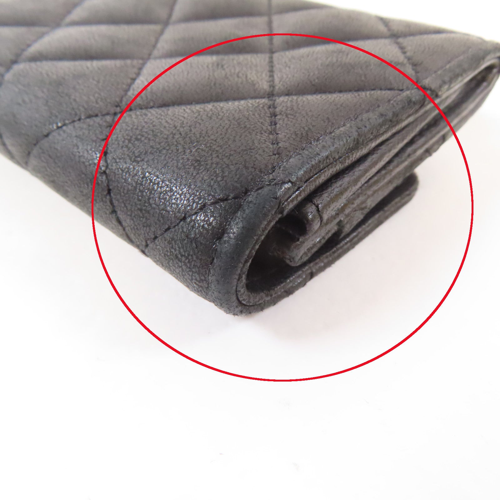 CHANEL 菱格羊皮皮革Card Case銀扣卡片套黑色