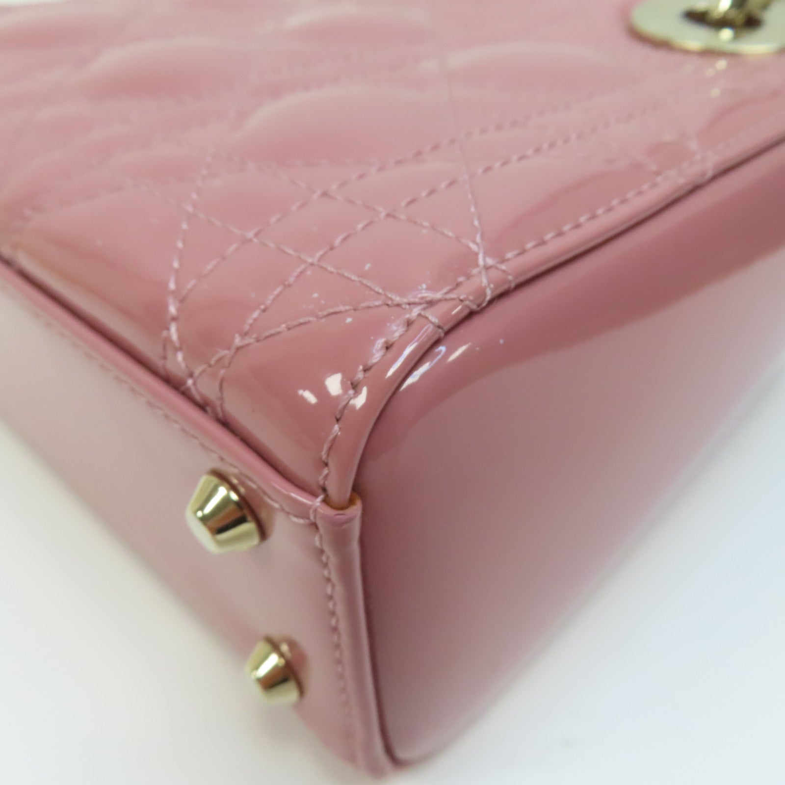 Dior 漆皮皮革Lady Dior Mini金扣鏈帶肩背袋粉紅色